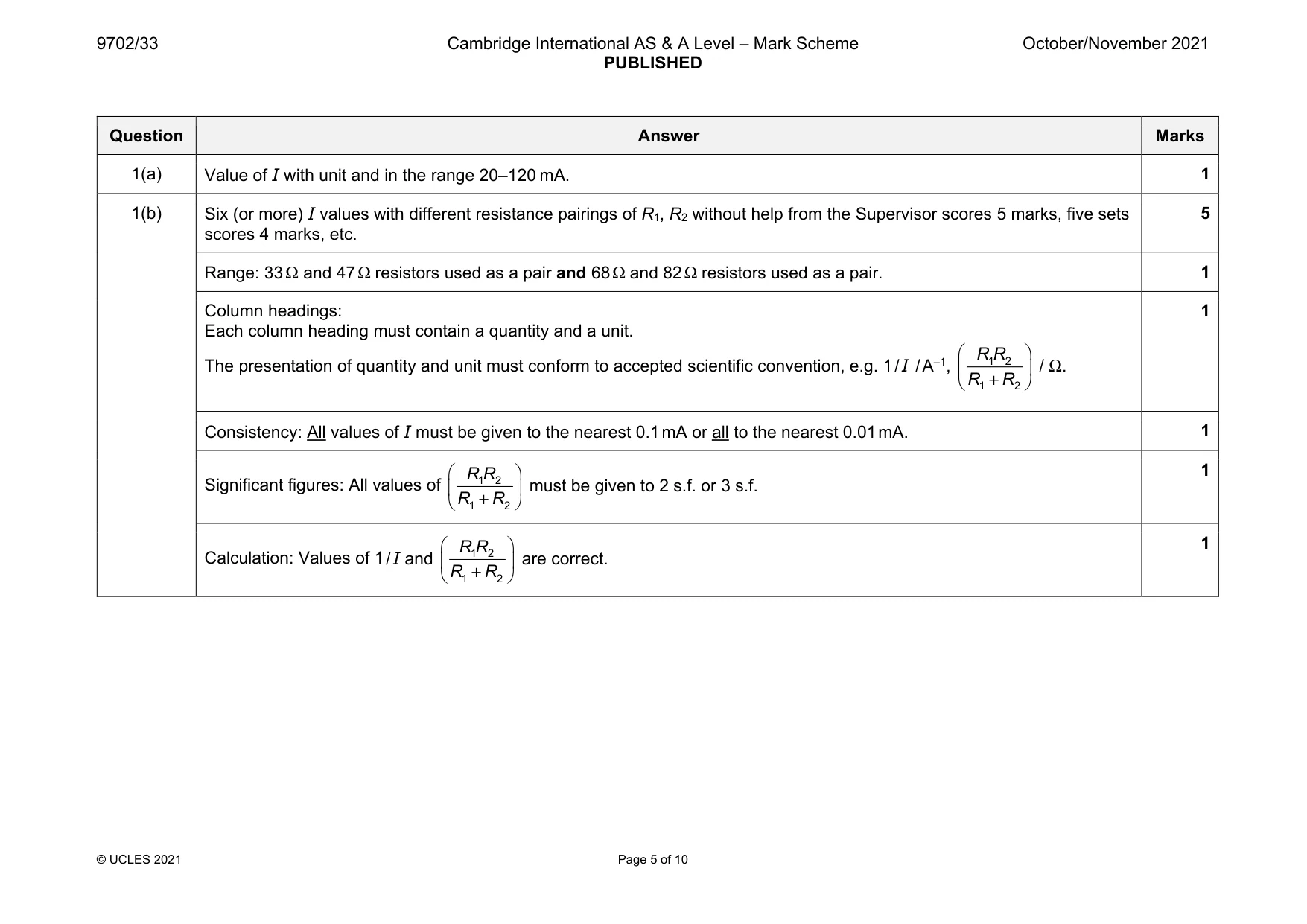 Mark scheme, page 5 of 10