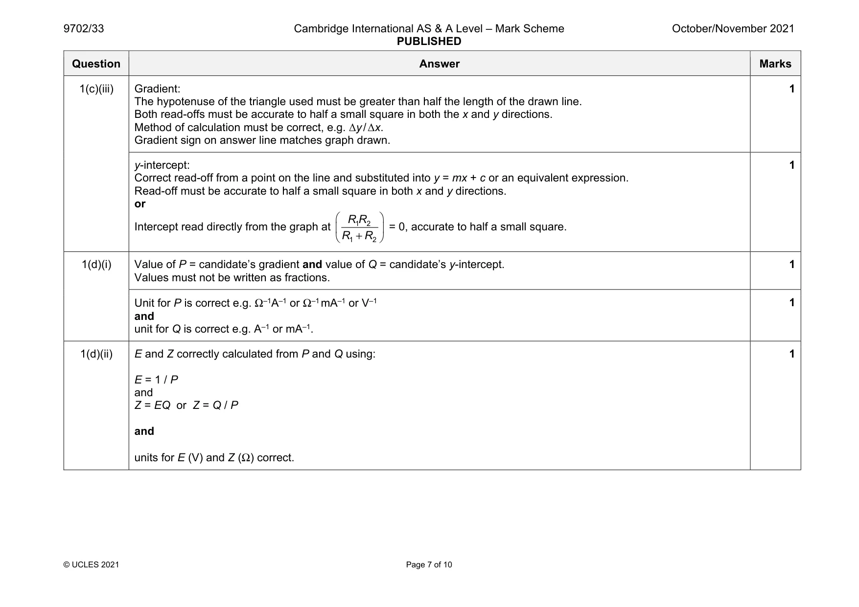 Mark scheme, page 7 of 10
