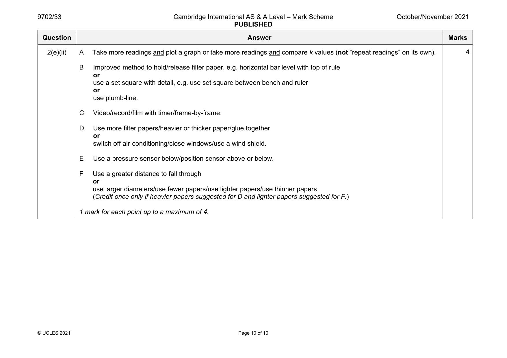 Mark scheme, page 10 of 10