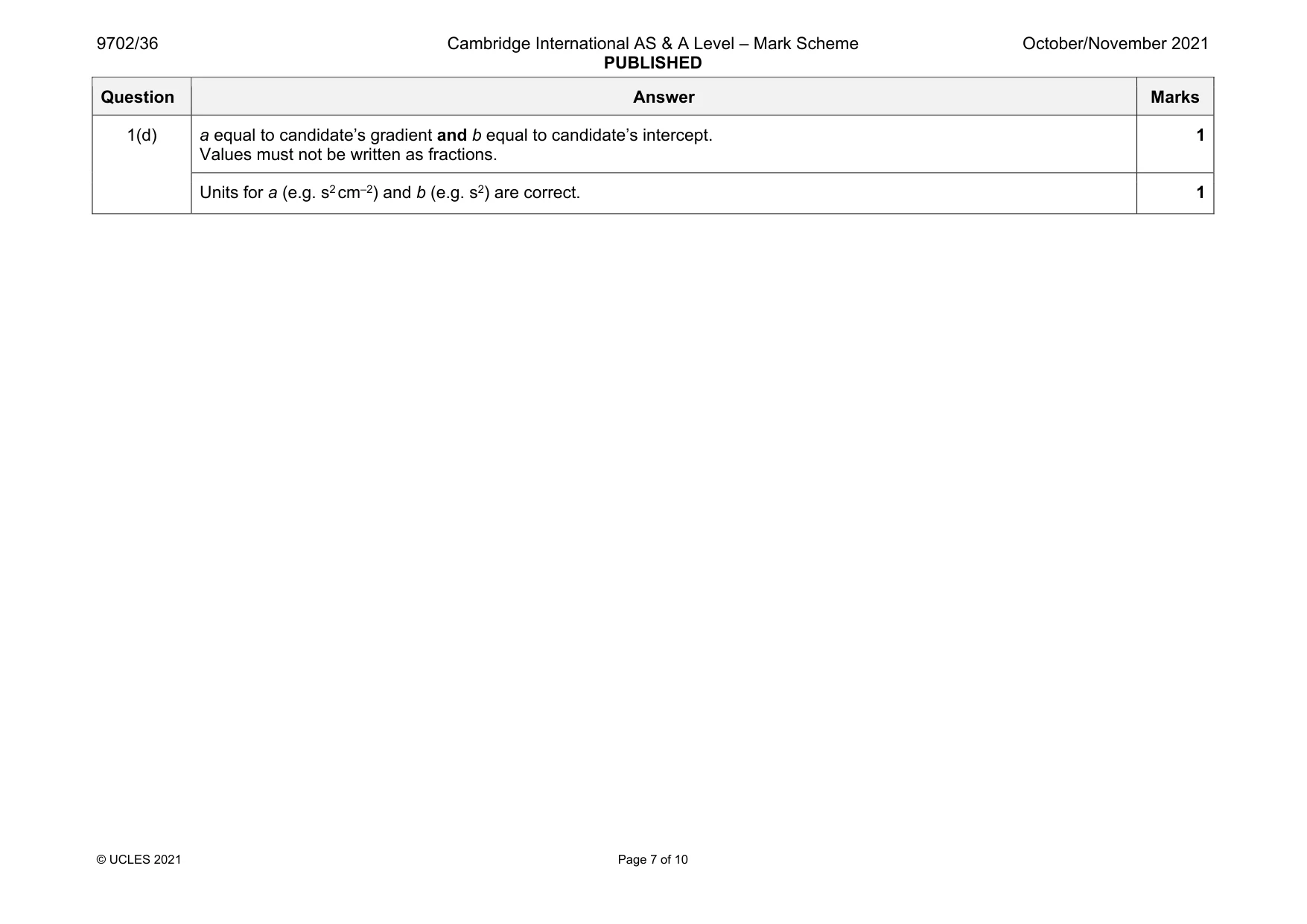 Mark scheme, page 7 of 10