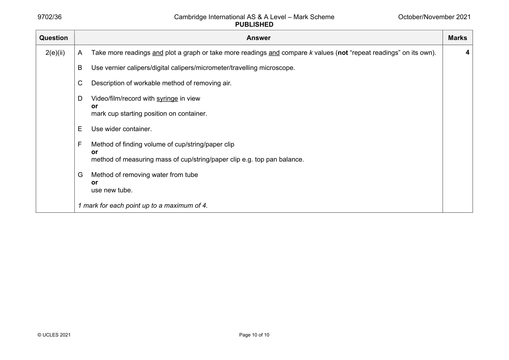 Mark scheme, page 10 of 10