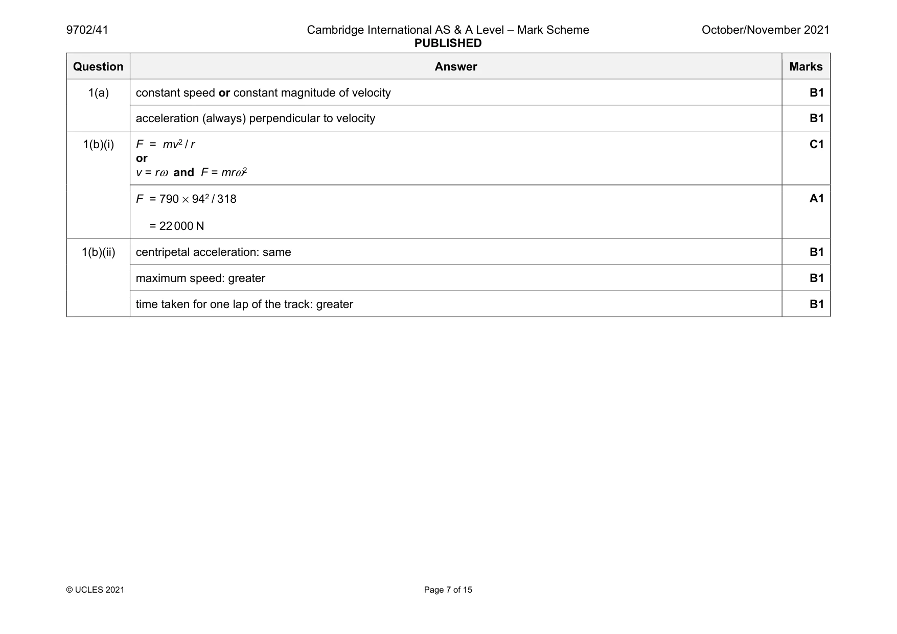 Mark scheme, page 7 of 15