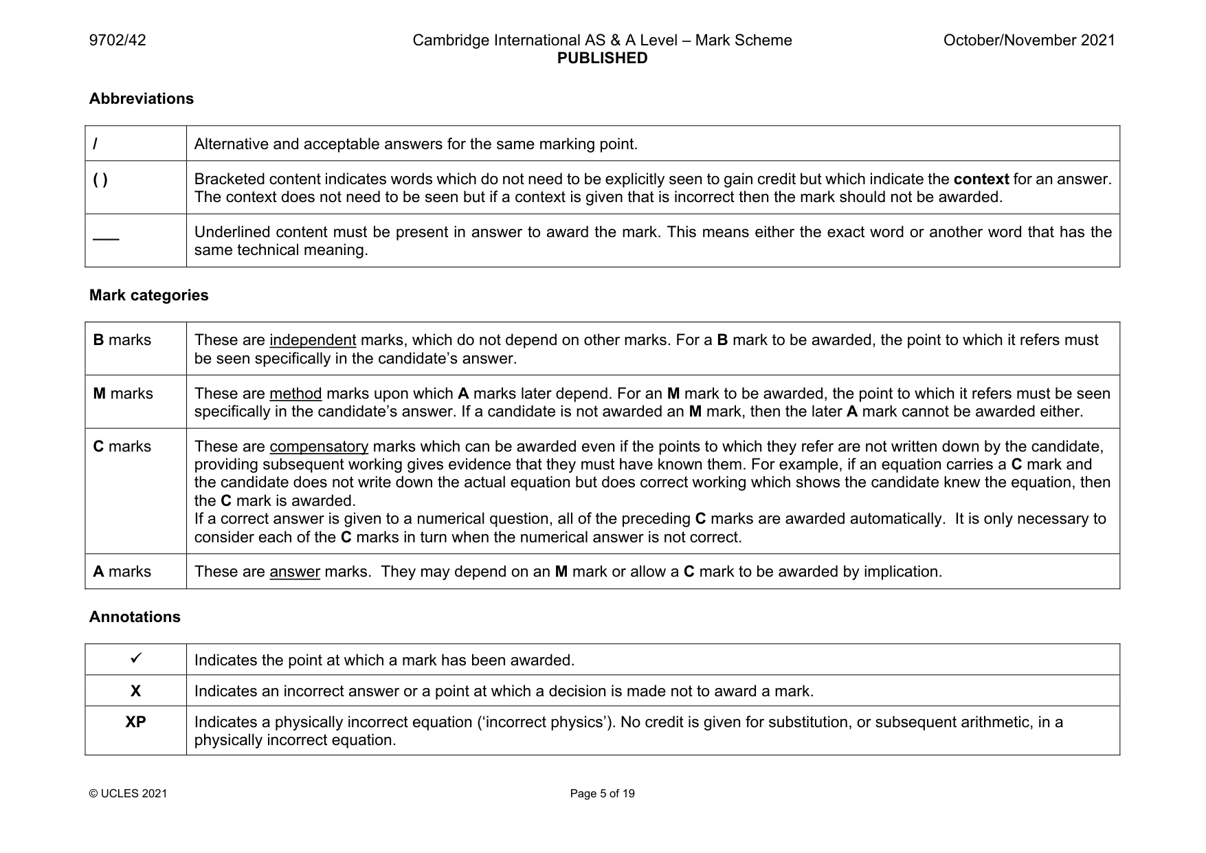 Mark scheme, page 5 of 19