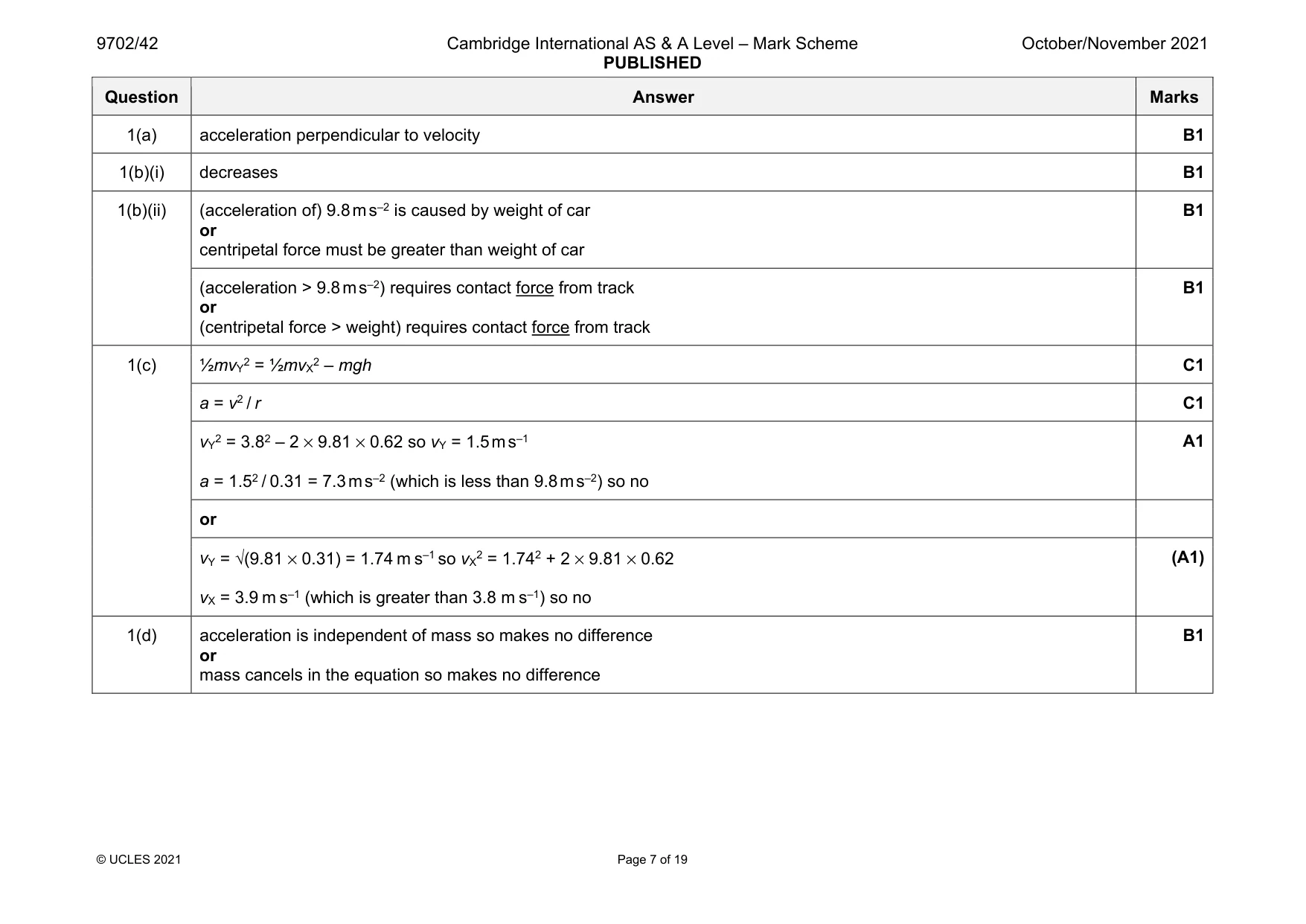 Mark scheme, page 7 of 19