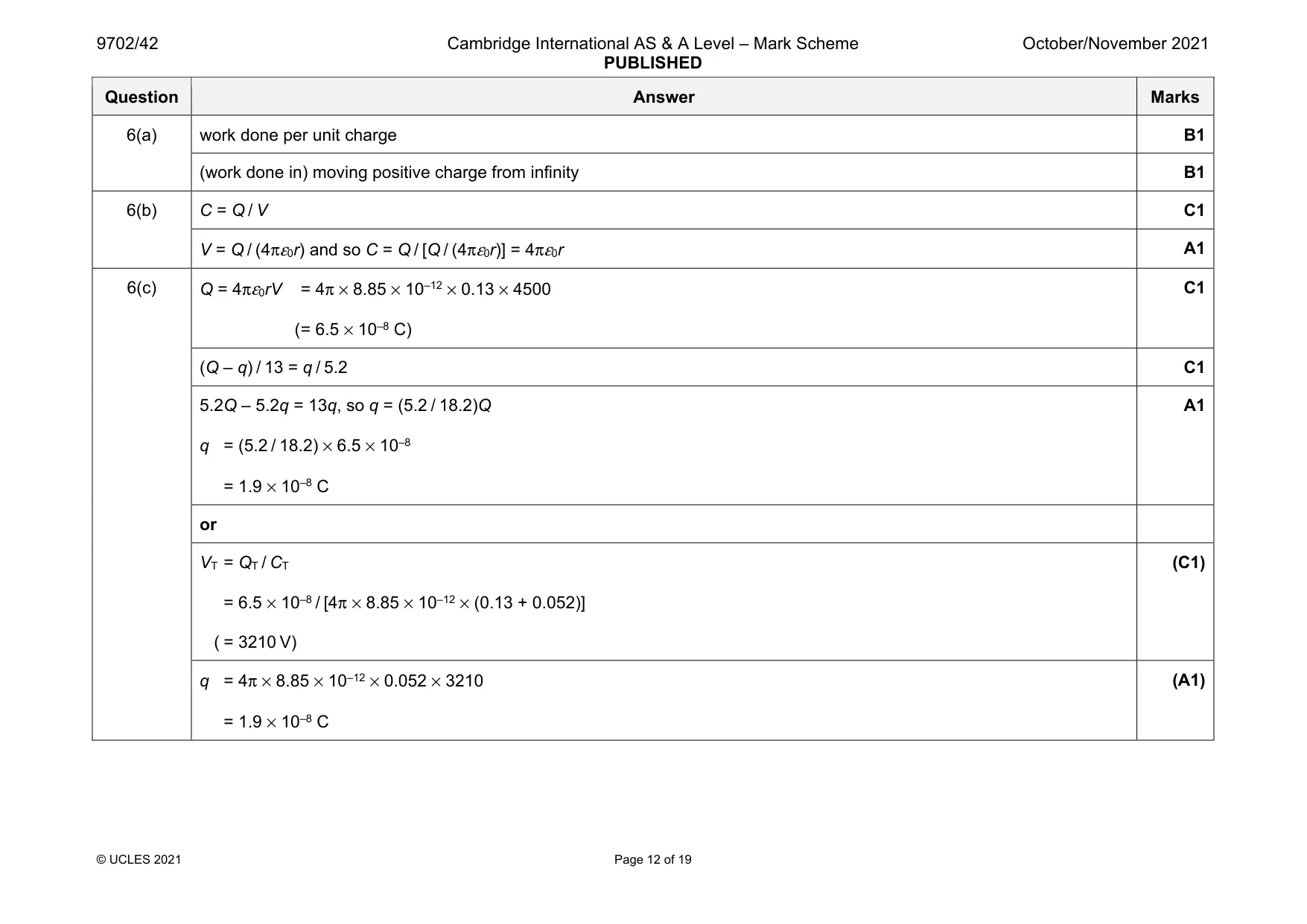 Mark scheme, page 12 of 19