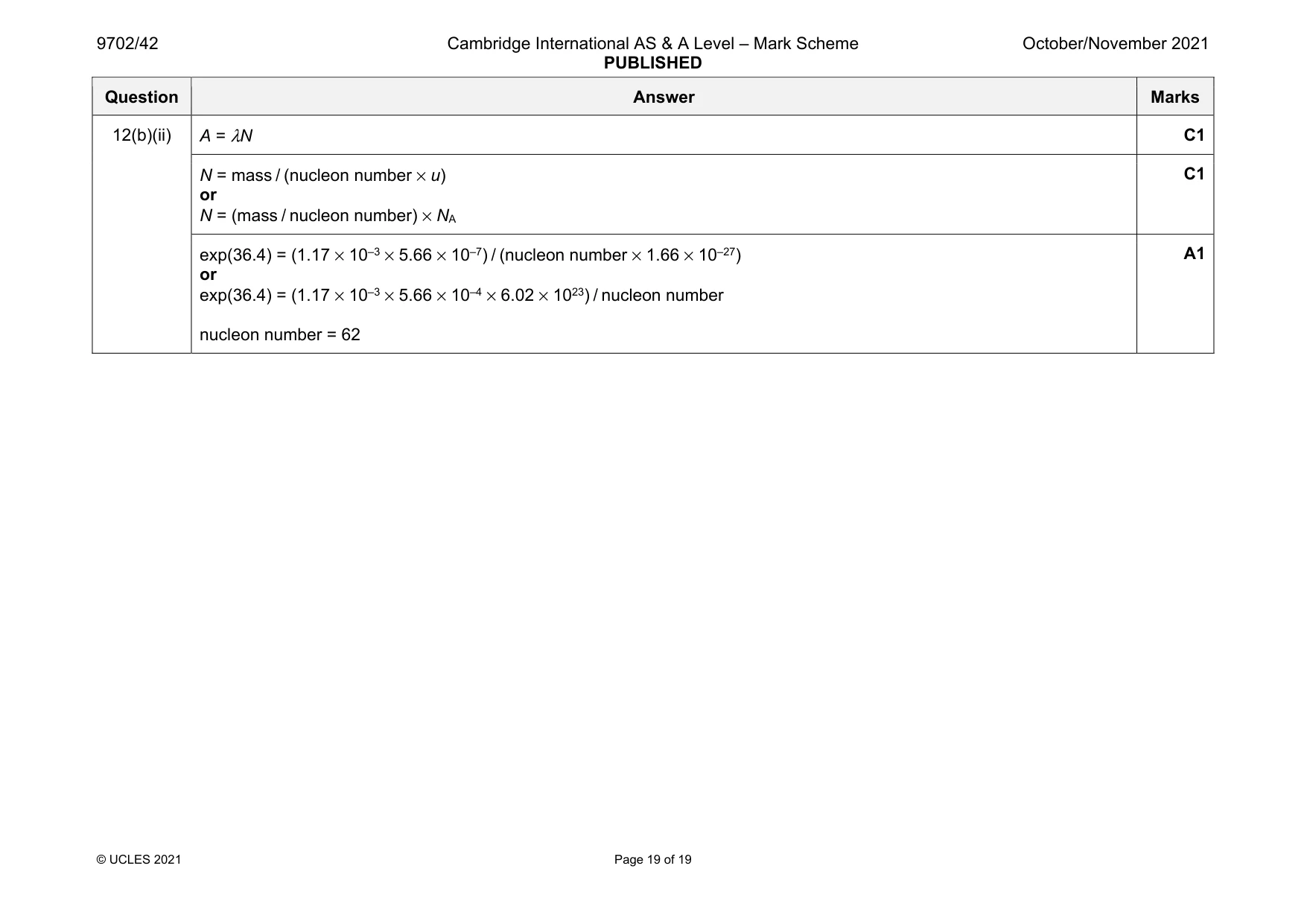 Mark scheme, page 19 of 19