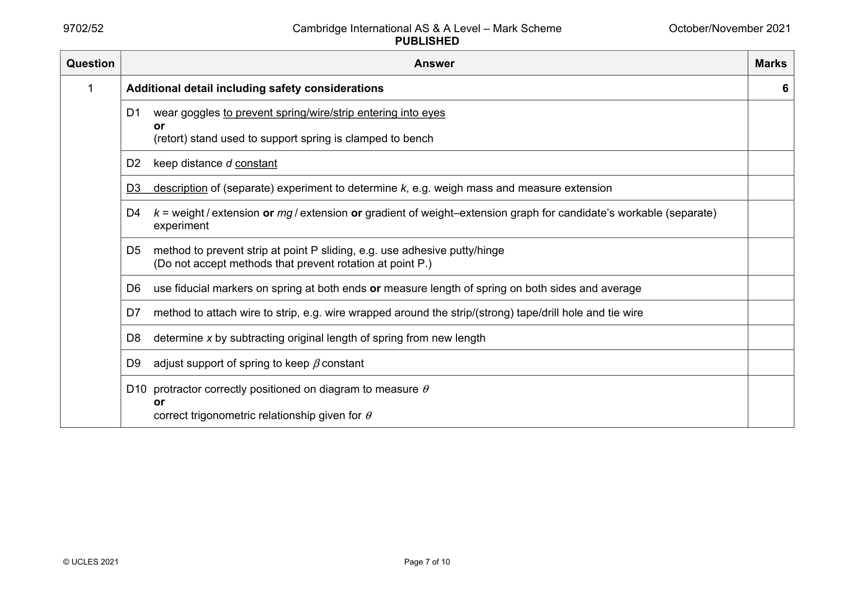 Mark scheme, page 7 of 10