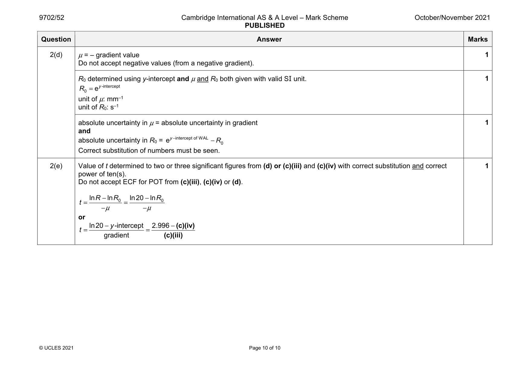 Mark scheme, page 10 of 10
