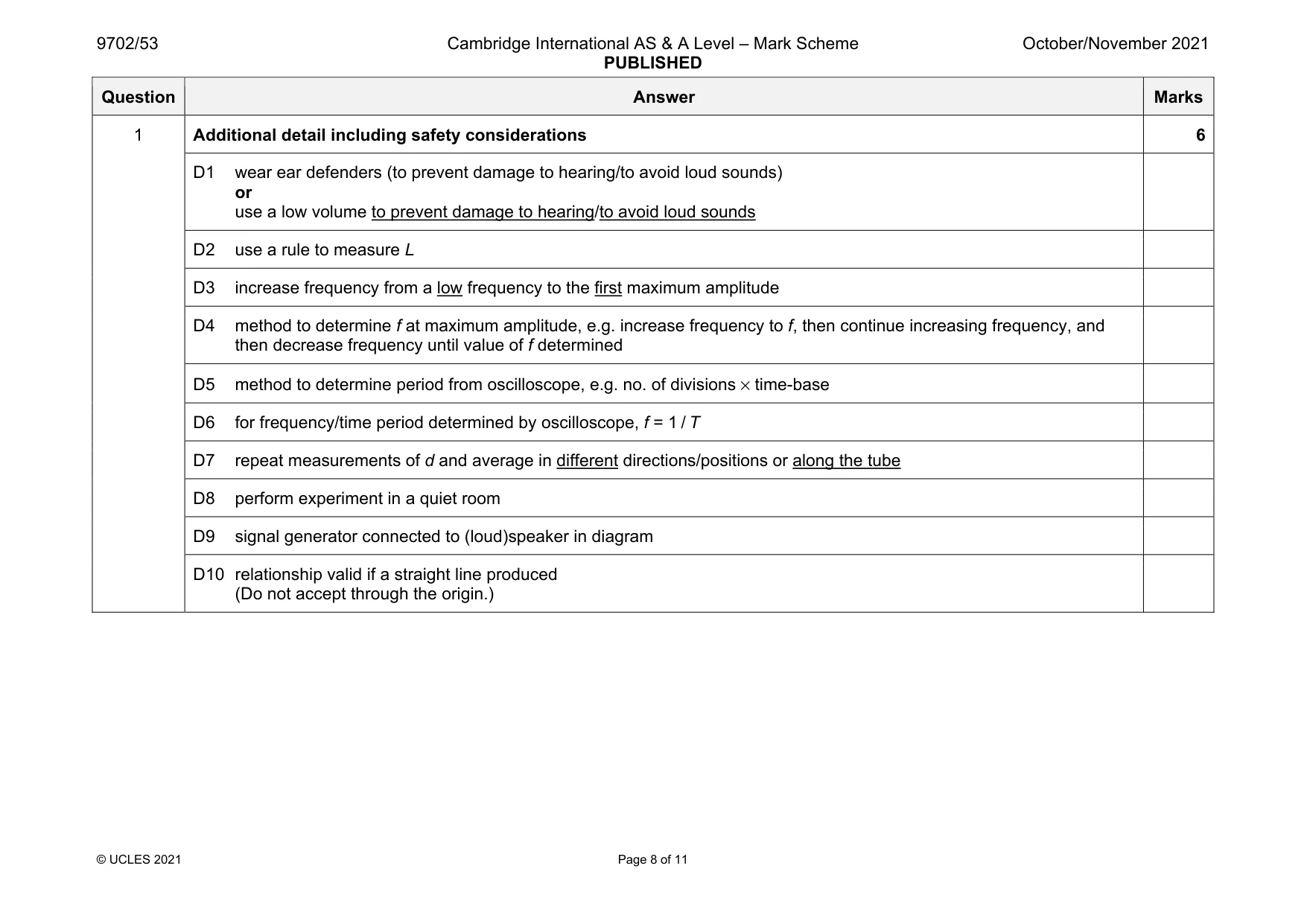 Mark scheme, page 8 of 11