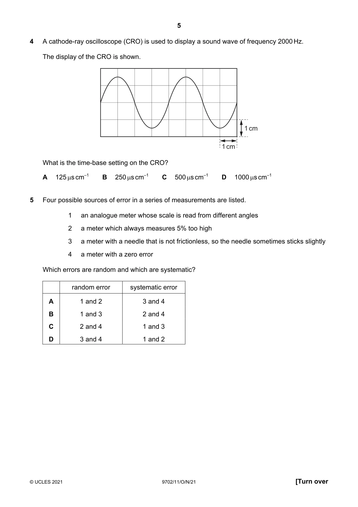 Cambridge A Level Physics 9702 2021 Oct/Nov Paper 1 · Variant 1 question paper, page 5 of 20