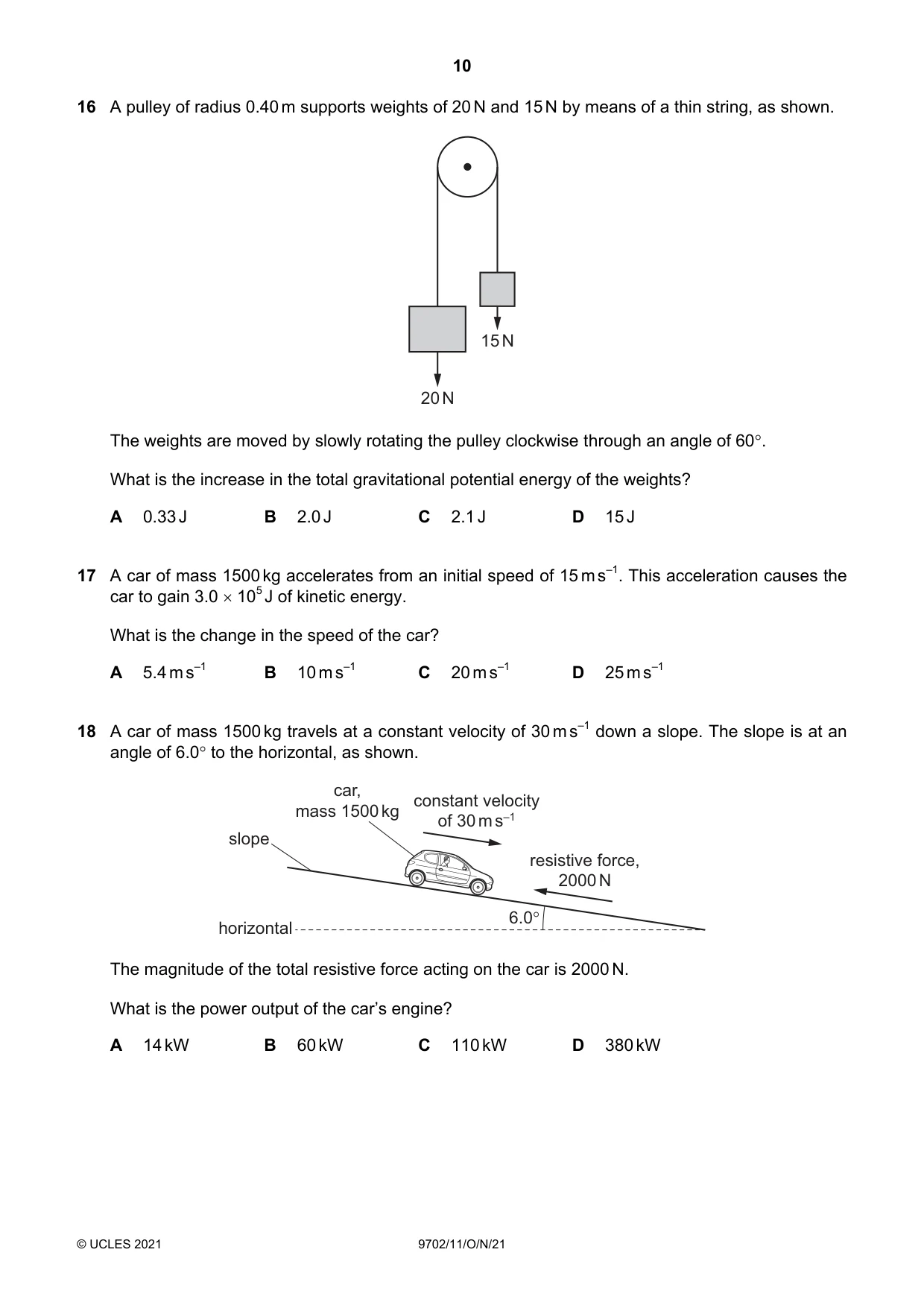 Cambridge A Level Physics 9702 2021 Oct/Nov Paper 1 · Variant 1 question paper, page 10 of 20