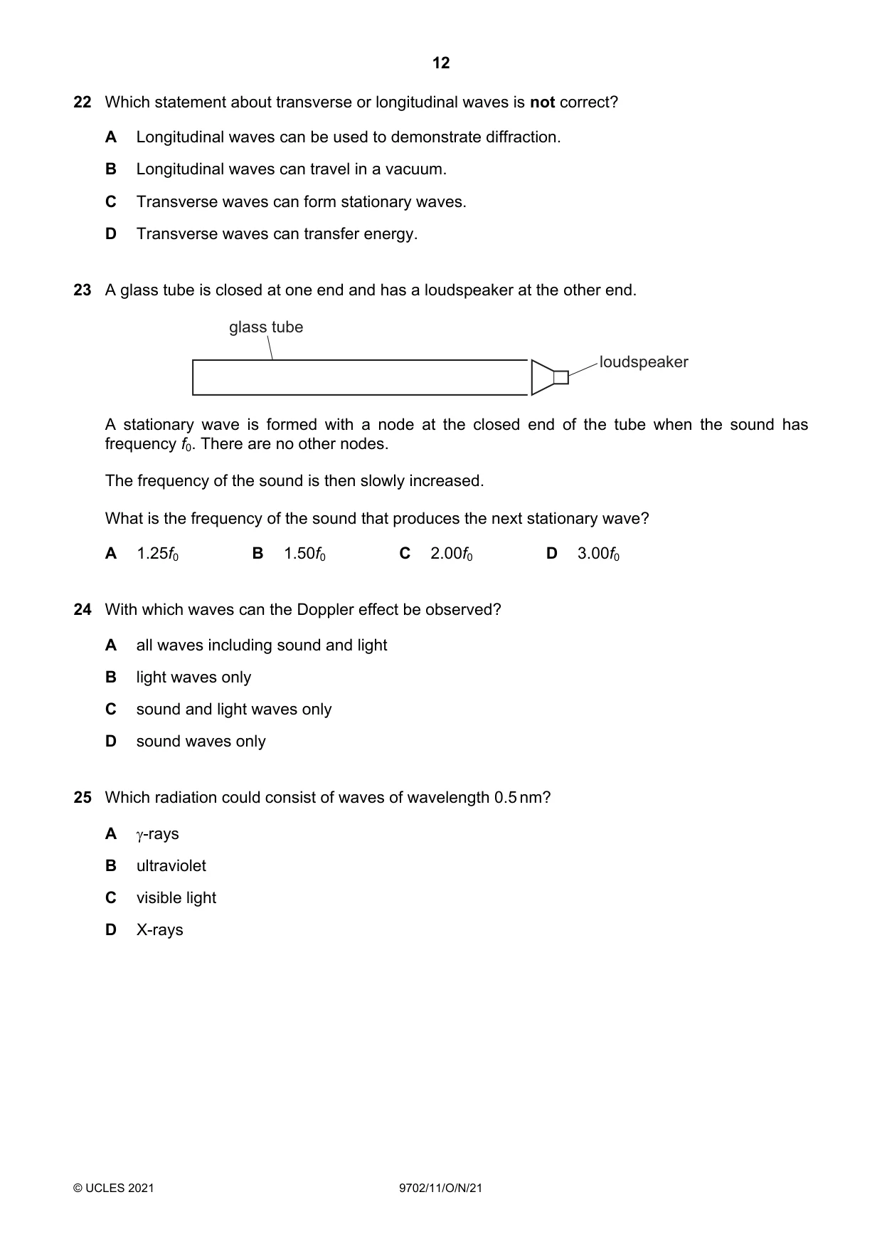 Cambridge A Level Physics 9702 2021 Oct/Nov Paper 1 · Variant 1 question paper, page 12 of 20