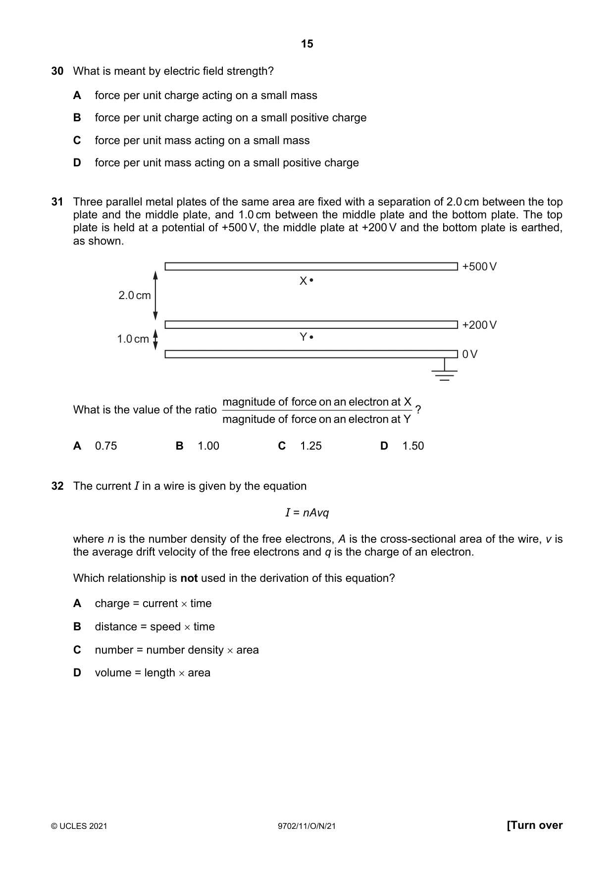 Cambridge A Level Physics 9702 2021 Oct/Nov Paper 1 · Variant 1 question paper, page 15 of 20