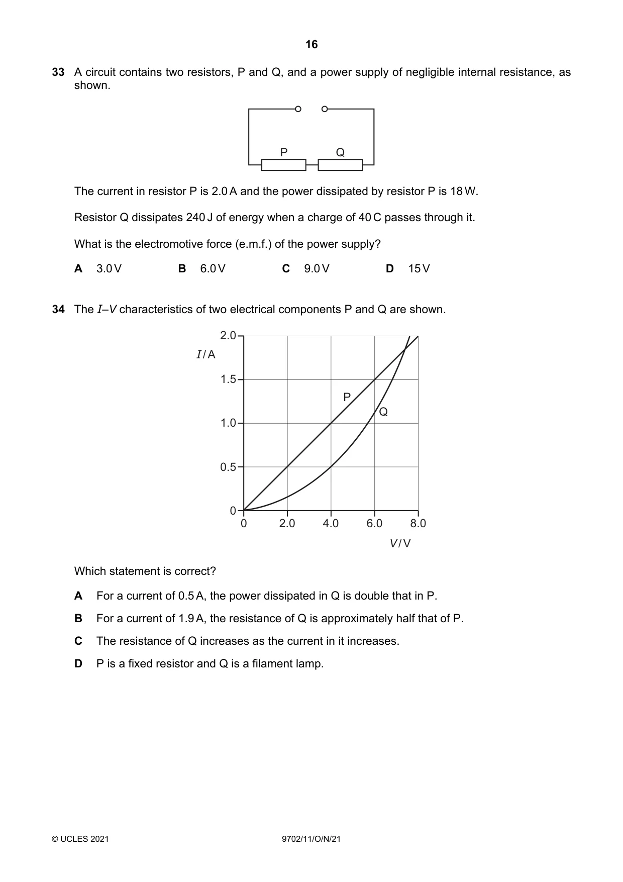Cambridge A Level Physics 9702 2021 Oct/Nov Paper 1 · Variant 1 question paper, page 16 of 20