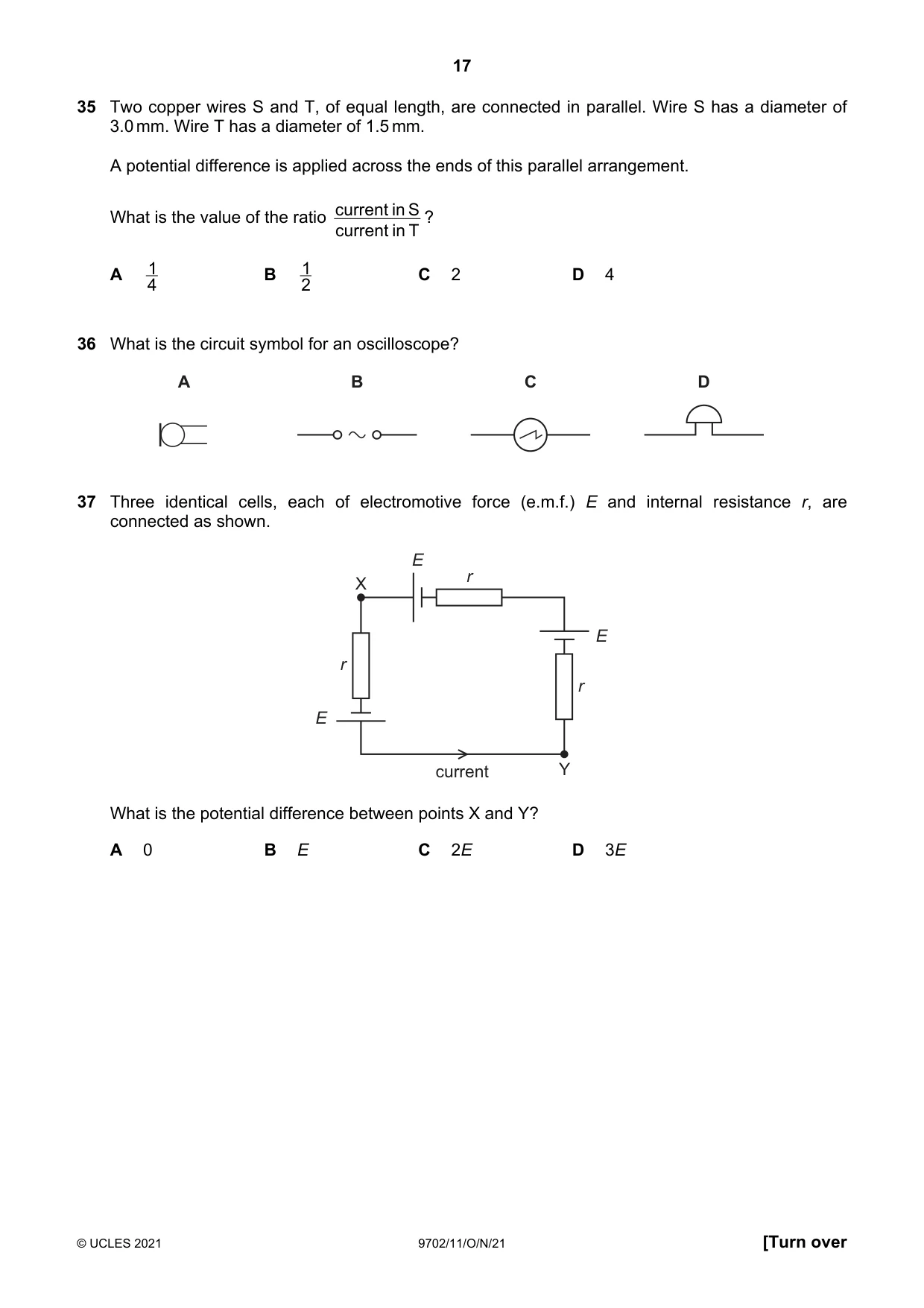 Cambridge A Level Physics 9702 2021 Oct/Nov Paper 1 · Variant 1 question paper, page 17 of 20