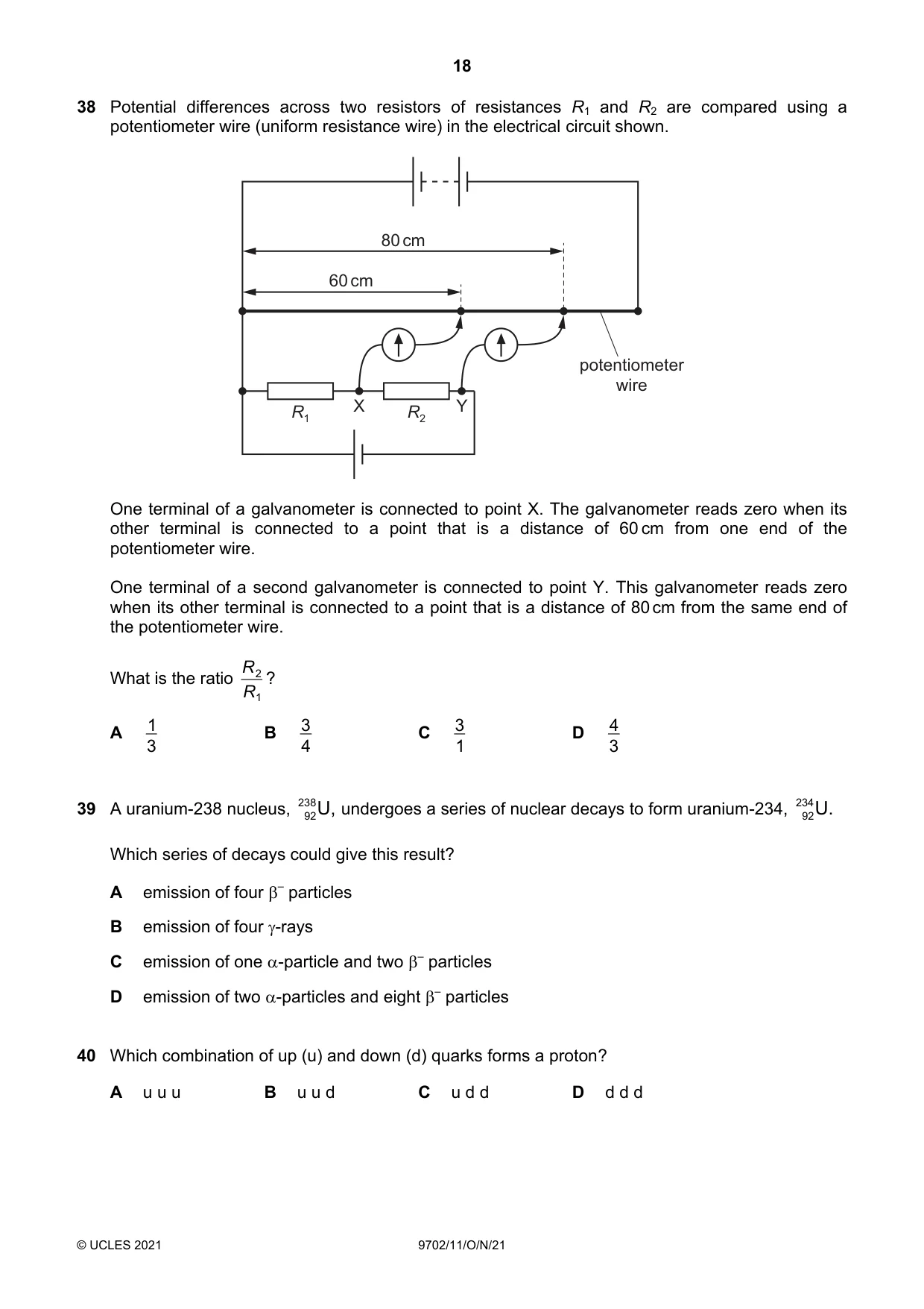 Cambridge A Level Physics 9702 2021 Oct/Nov Paper 1 · Variant 1 question paper, page 18 of 20