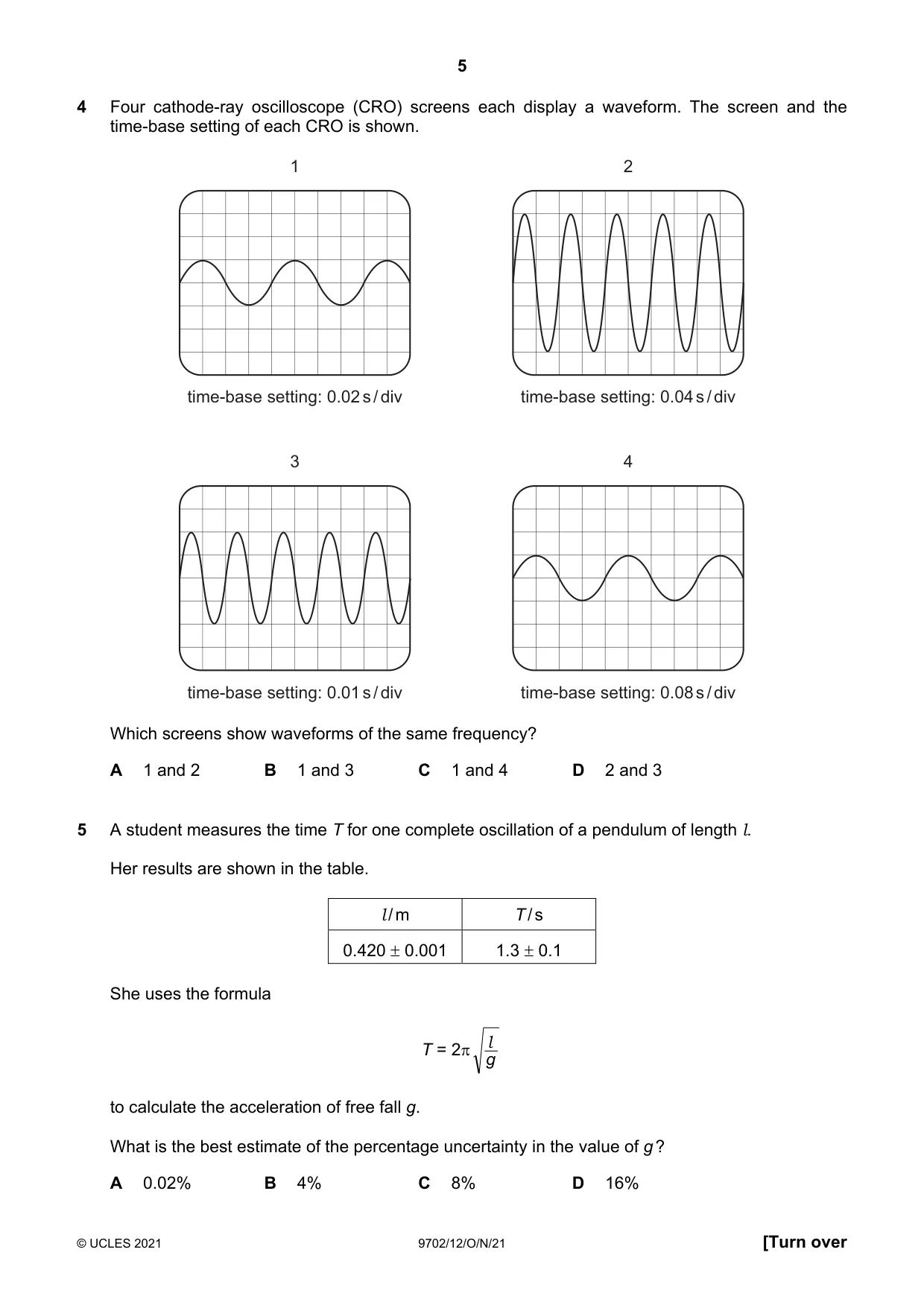 Cambridge A Level Physics 9702 2021 Oct/Nov Paper 1 · Variant 2 question paper, page 5 of 24