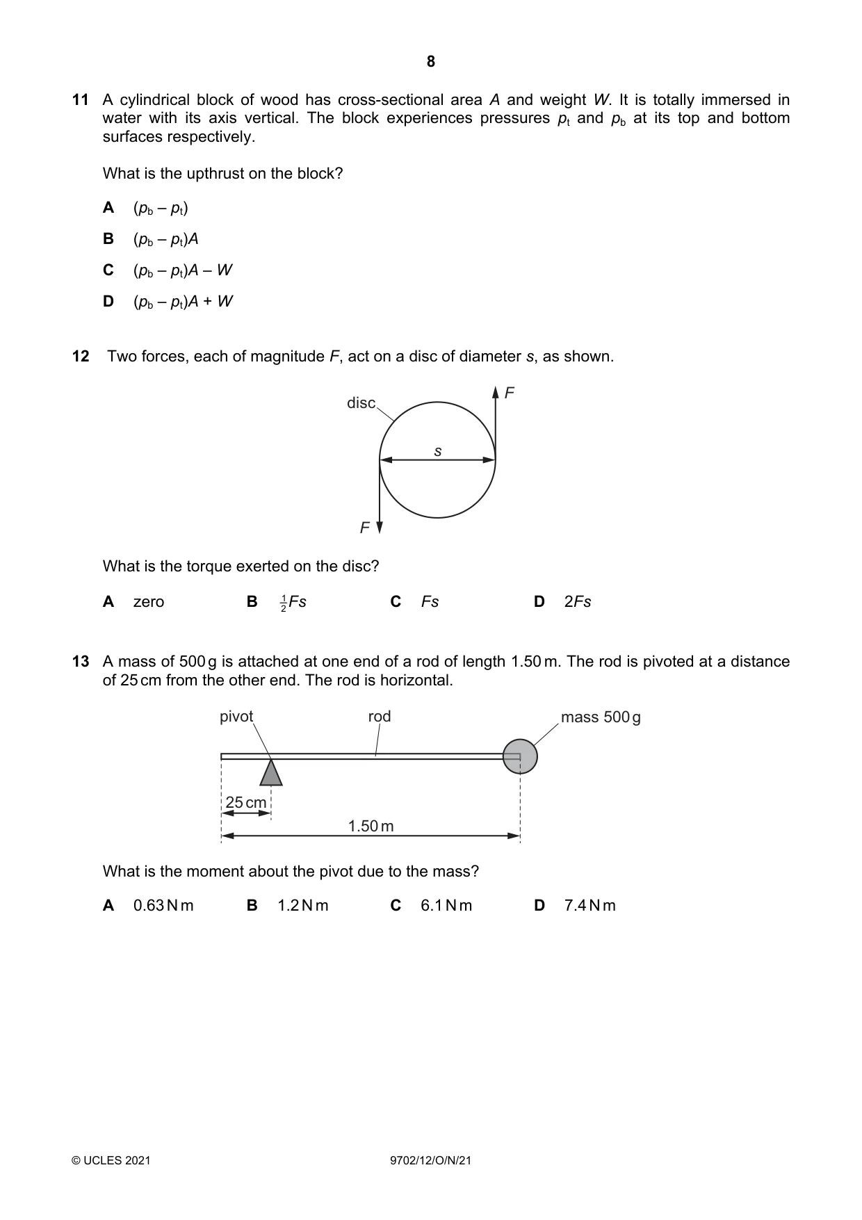 Cambridge A Level Physics 9702 2021 Oct/Nov Paper 1 · Variant 2 question paper, page 8 of 24