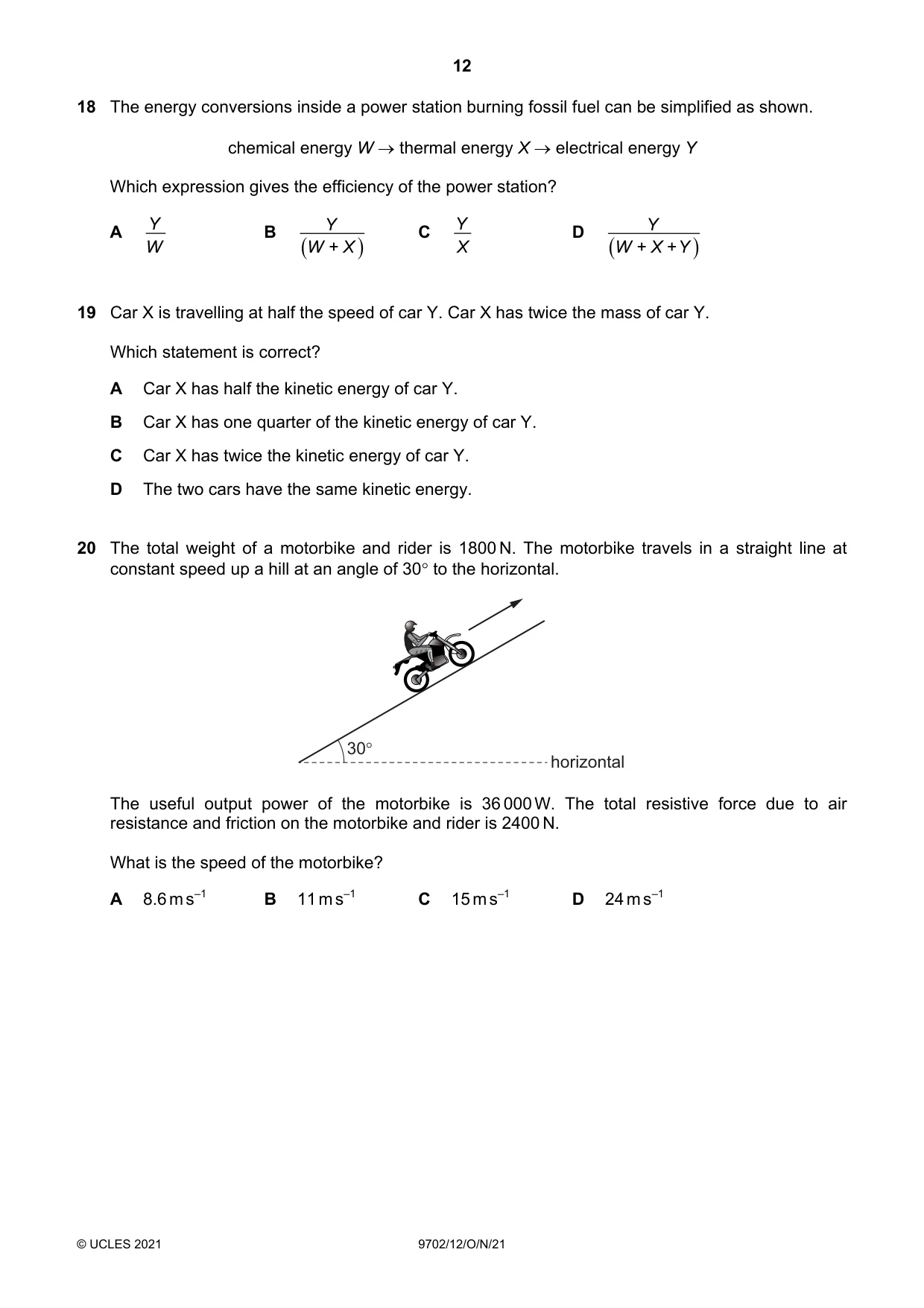 Cambridge A Level Physics 9702 2021 Oct/Nov Paper 1 · Variant 2 question paper, page 12 of 24