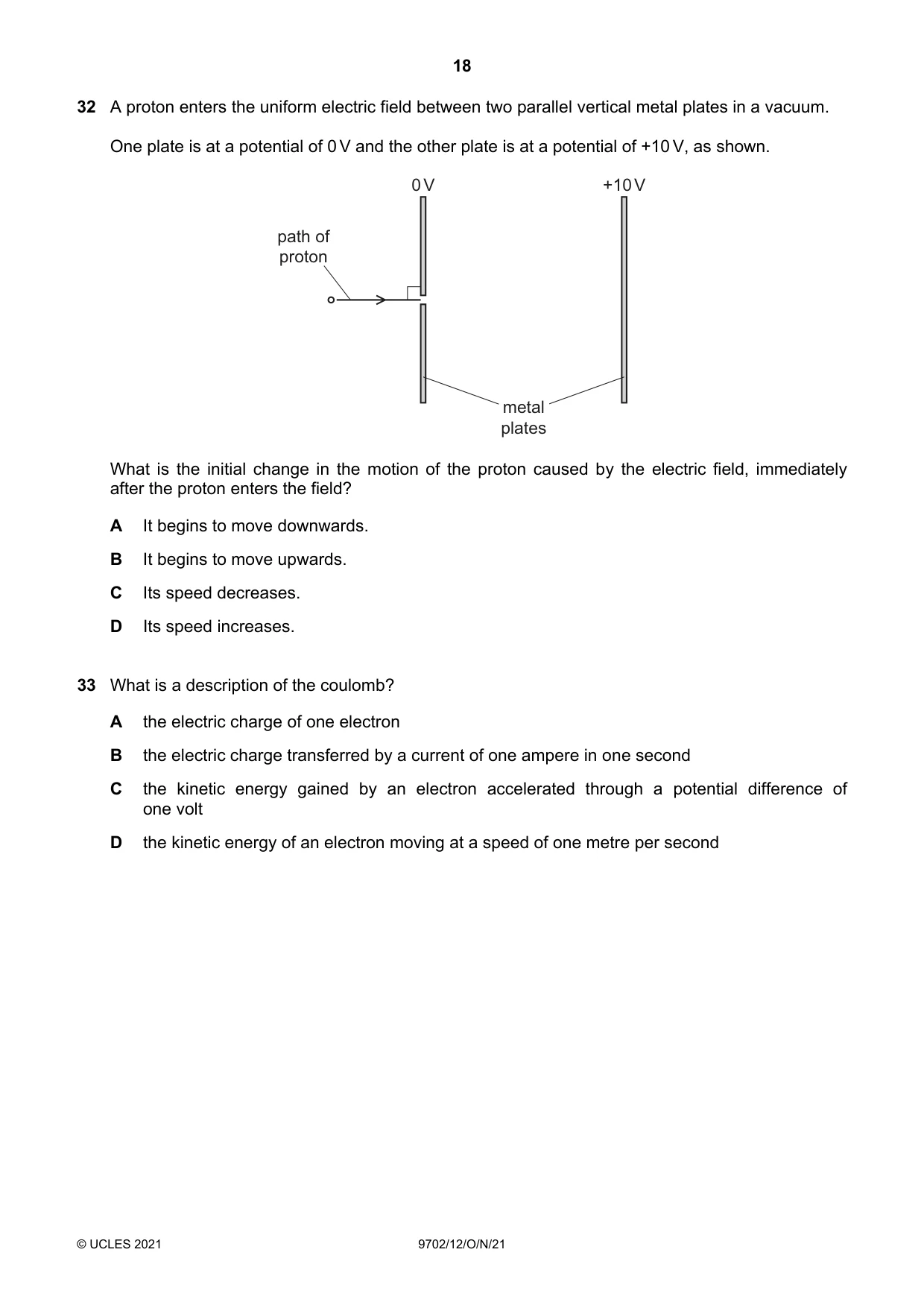 Cambridge A Level Physics 9702 2021 Oct/Nov Paper 1 · Variant 2 question paper, page 18 of 24