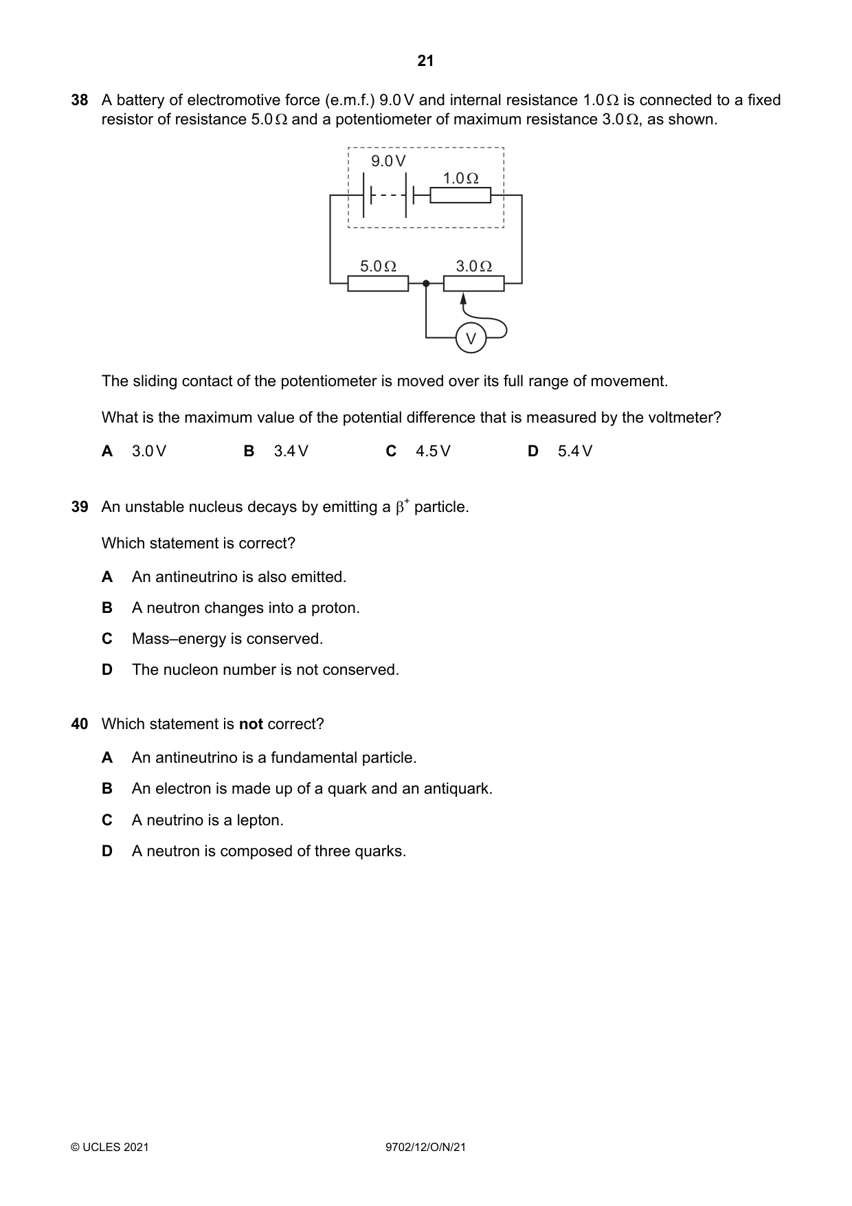 Cambridge A Level Physics 9702 2021 Oct/Nov Paper 1 · Variant 2 question paper, page 21 of 24