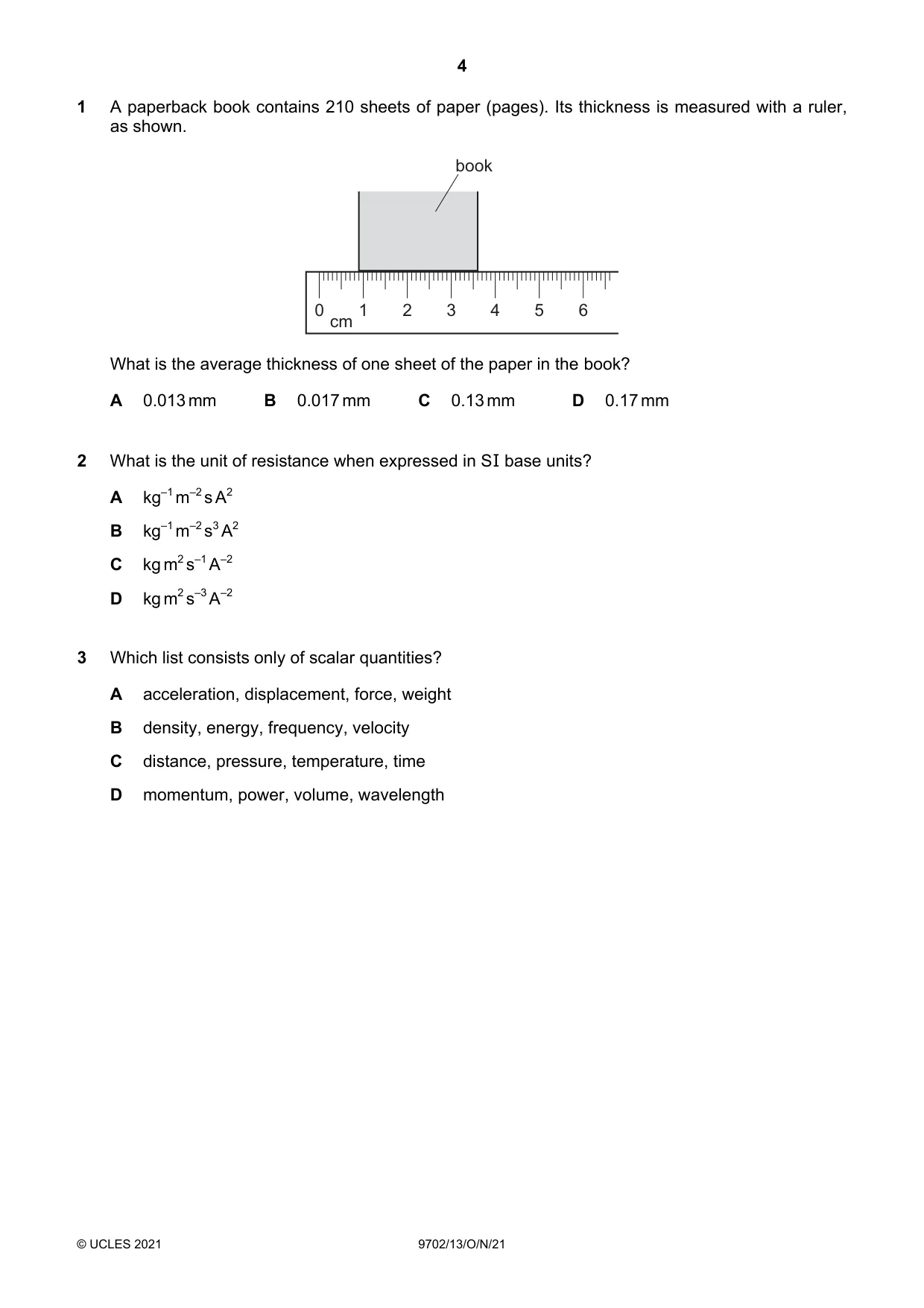 Cambridge A Level Physics 9702 2021 Oct/Nov Paper 1 · Variant 3 question paper, page 4 of 20