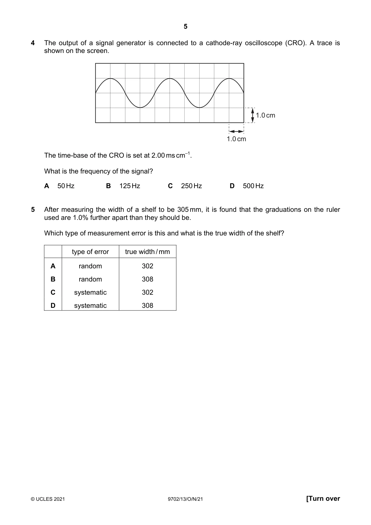 Cambridge A Level Physics 9702 2021 Oct/Nov Paper 1 · Variant 3 question paper, page 5 of 20