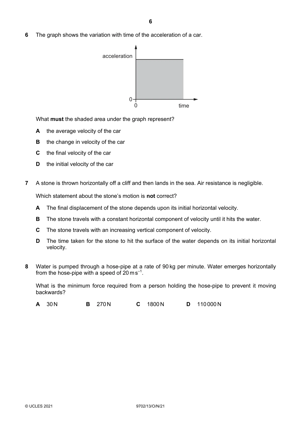 Cambridge A Level Physics 9702 2021 Oct/Nov Paper 1 · Variant 3 question paper, page 6 of 20
