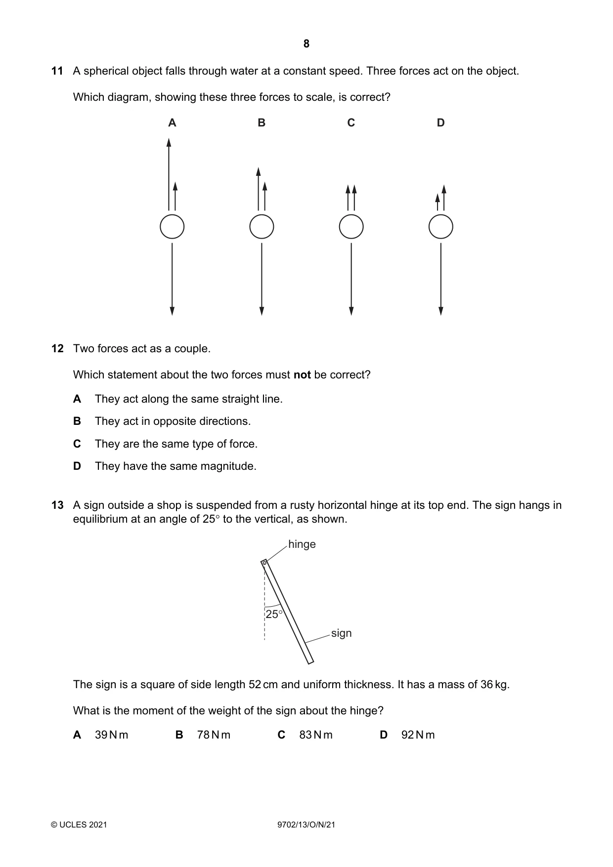 Cambridge A Level Physics 9702 2021 Oct/Nov Paper 1 · Variant 3 question paper, page 8 of 20