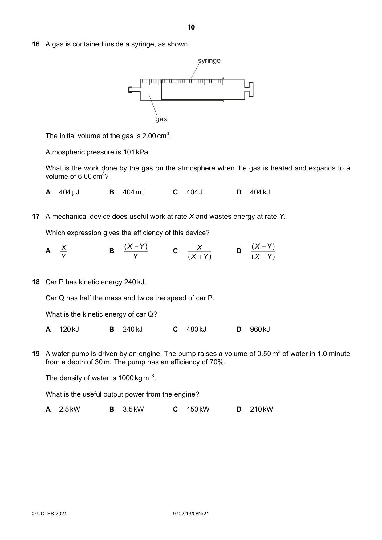 Cambridge A Level Physics 9702 2021 Oct/Nov Paper 1 · Variant 3 question paper, page 10 of 20