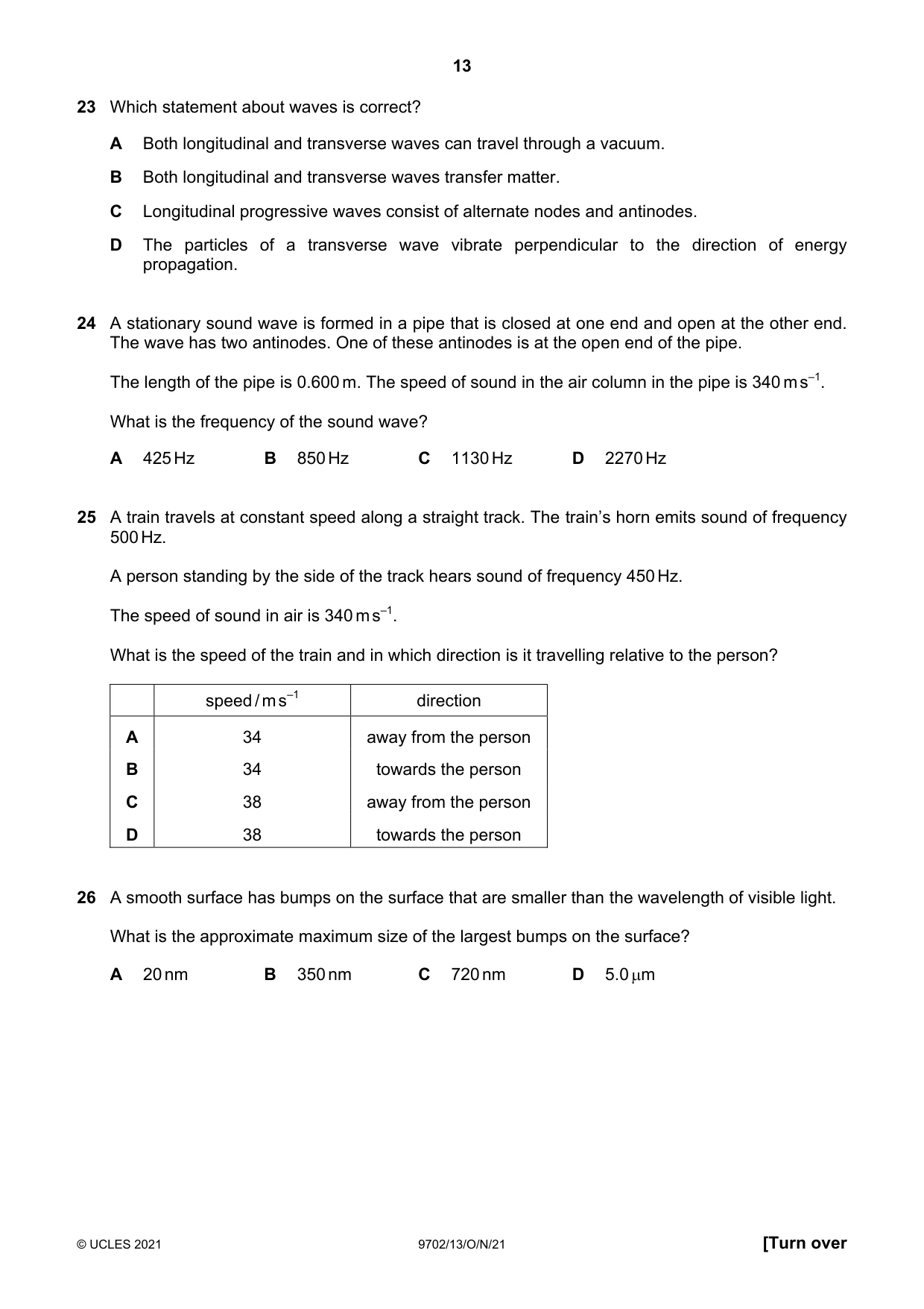 Cambridge A Level Physics 9702 2021 Oct/Nov Paper 1 · Variant 3 question paper, page 13 of 20