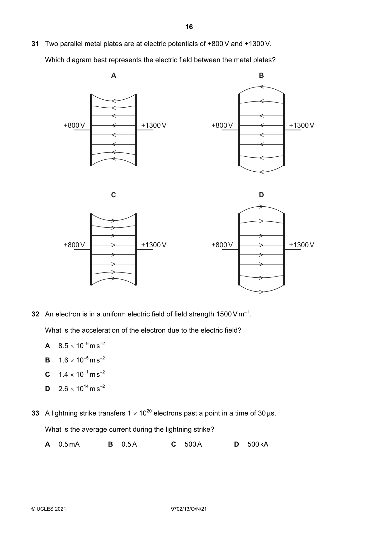 Cambridge A Level Physics 9702 2021 Oct/Nov Paper 1 · Variant 3 question paper, page 16 of 20