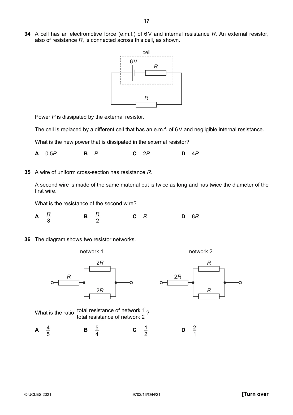 Cambridge A Level Physics 9702 2021 Oct/Nov Paper 1 · Variant 3 question paper, page 17 of 20