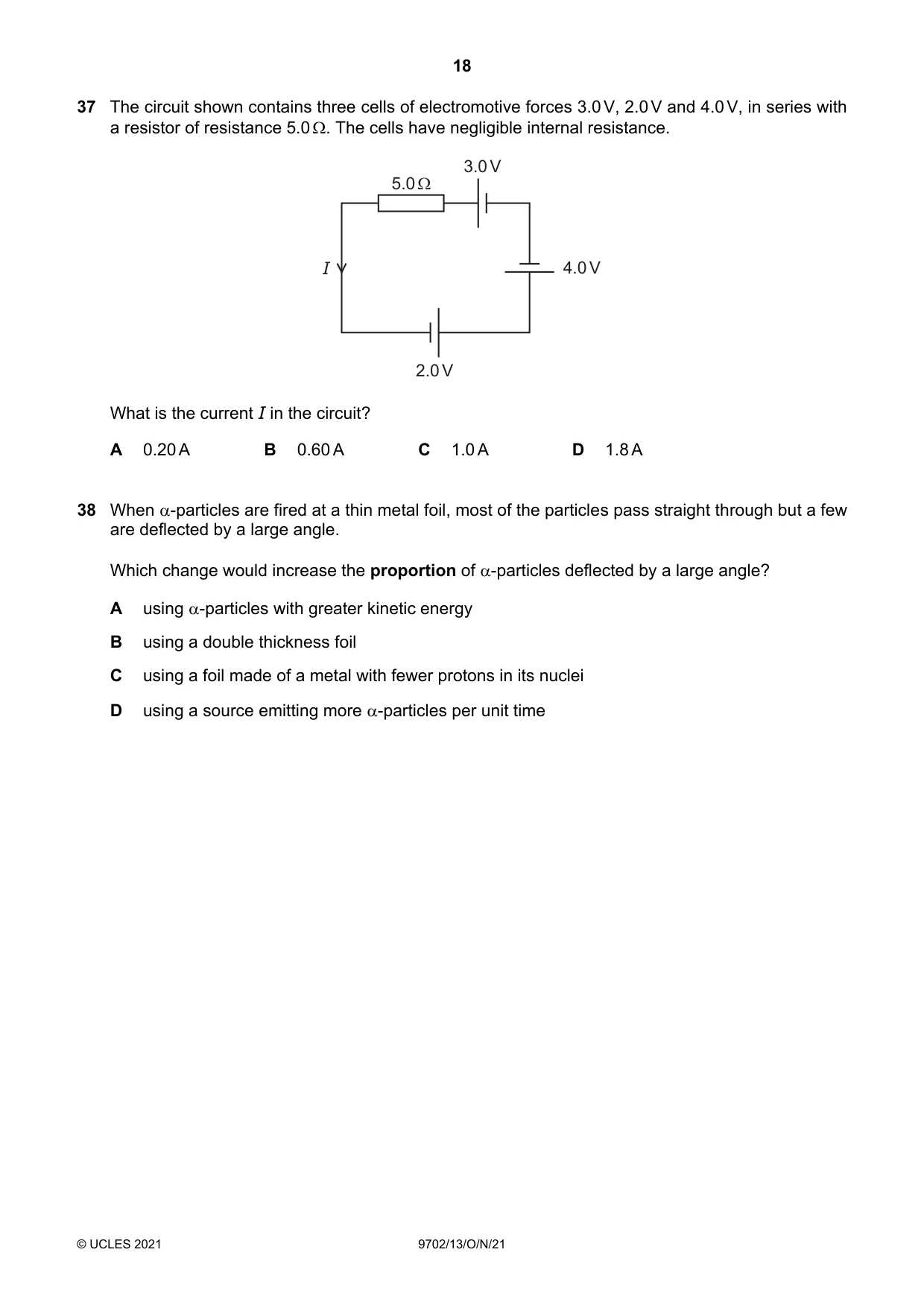 Cambridge A Level Physics 9702 2021 Oct/Nov Paper 1 · Variant 3 question paper, page 18 of 20