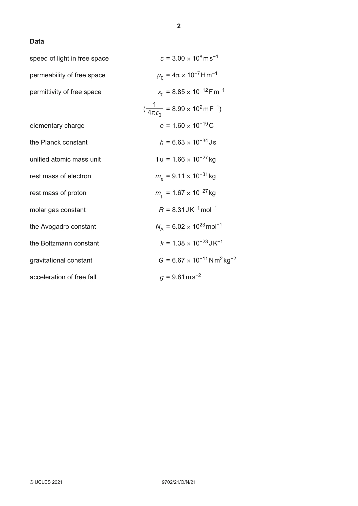 Cambridge A Level Physics 9702 2021 Oct/Nov Paper 2 · Variant 1 question paper, page 2 of 16
