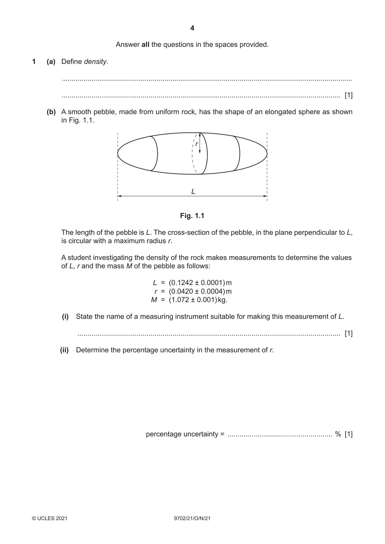 Cambridge A Level Physics 9702 2021 Oct/Nov Paper 2 · Variant 1 question paper, page 4 of 16