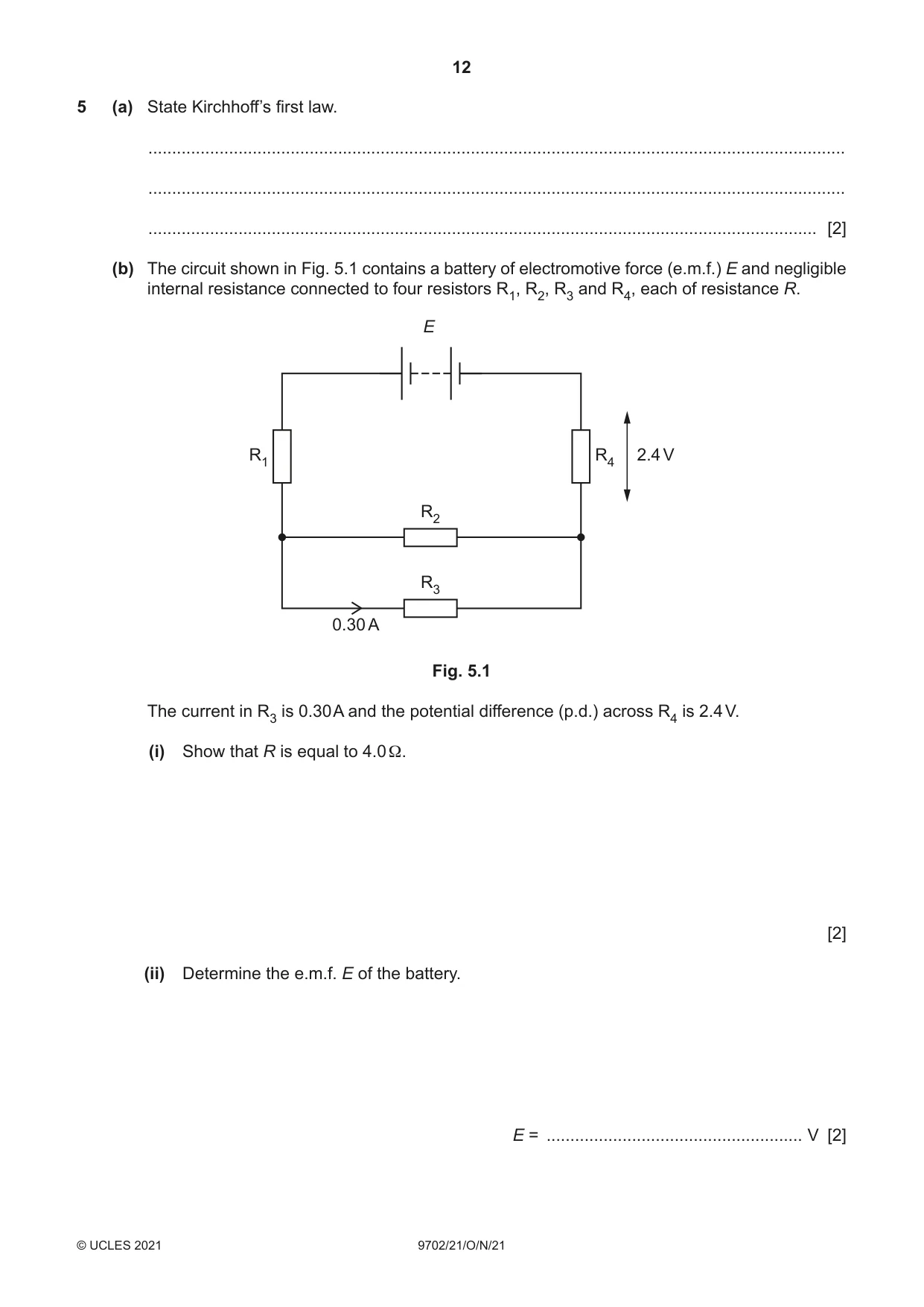 Cambridge A Level Physics 9702 2021 Oct/Nov Paper 2 · Variant 1 question paper, page 12 of 16