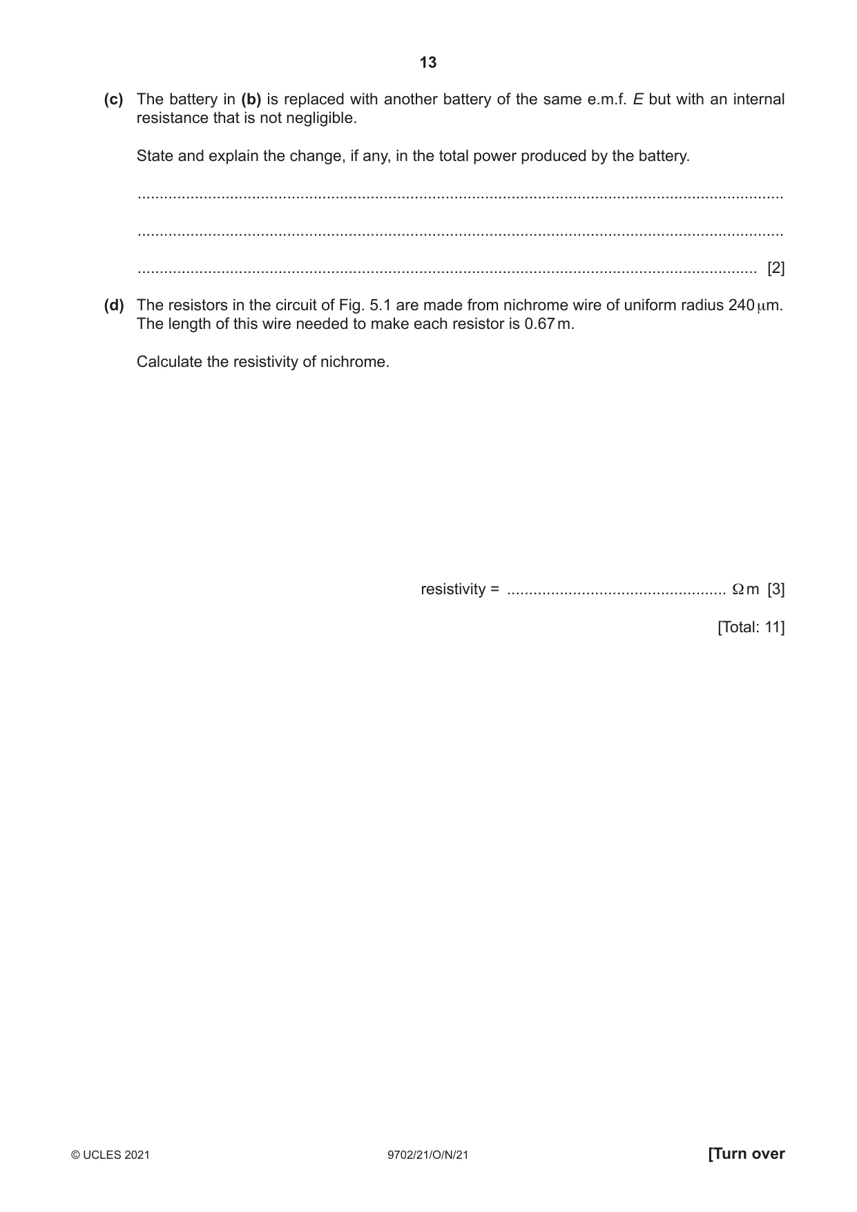 Cambridge A Level Physics 9702 2021 Oct/Nov Paper 2 · Variant 1 question paper, page 13 of 16
