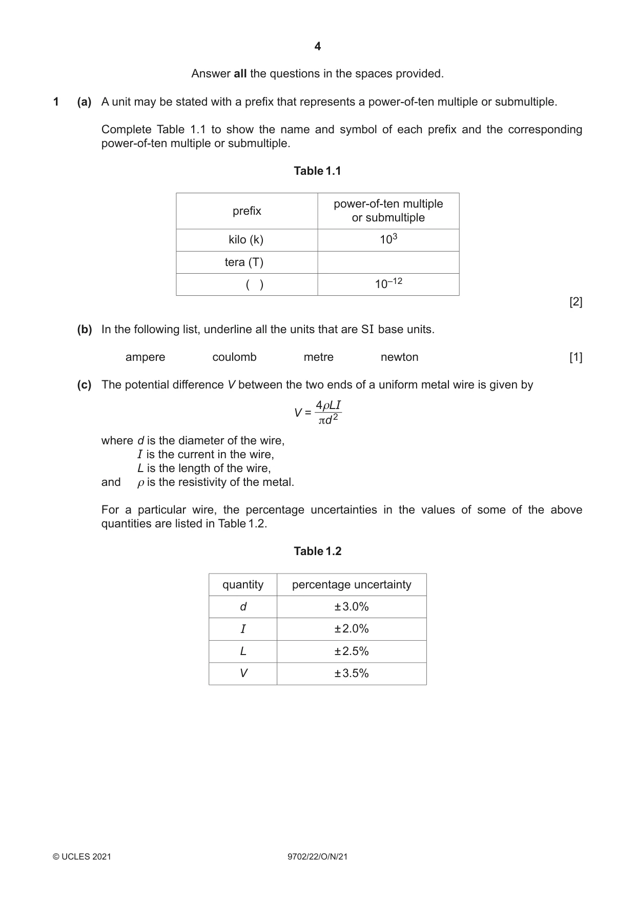 Cambridge A Level Physics 9702 2021 Oct/Nov Paper 2 · Variant 2 question paper, page 4 of 20