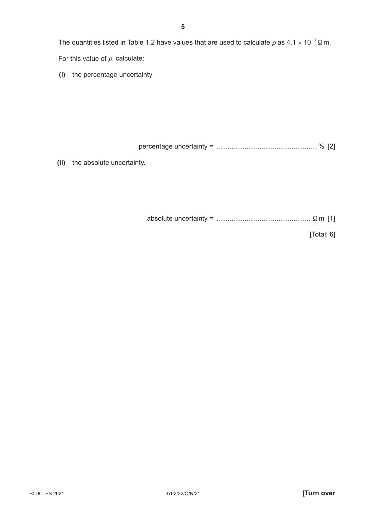 Cambridge A Level Physics 9702 2021 Oct/Nov Paper 2 · Variant 2 question paper, page 5 of 20