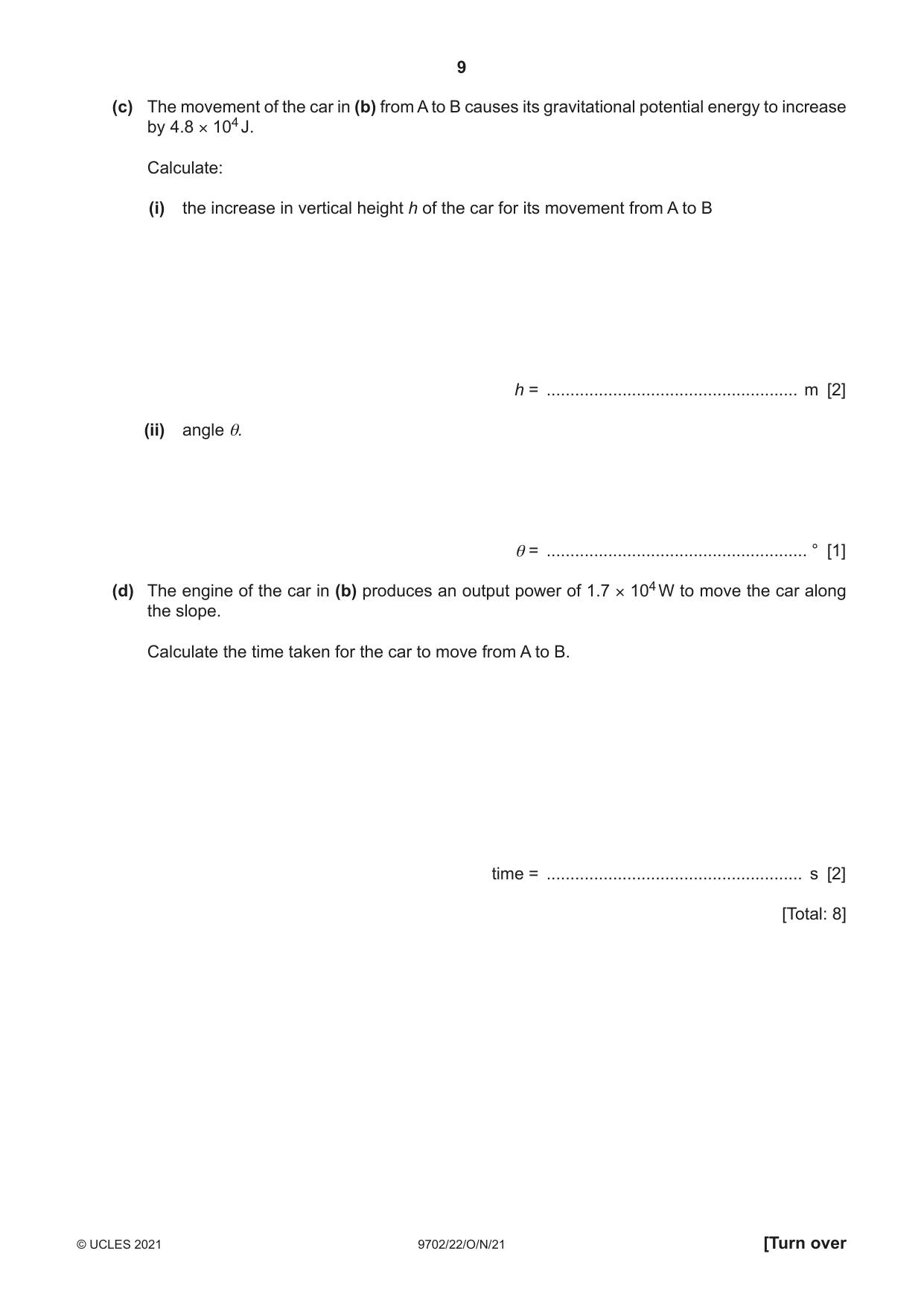 Cambridge A Level Physics 9702 2021 Oct/Nov Paper 2 · Variant 2 question paper, page 9 of 20