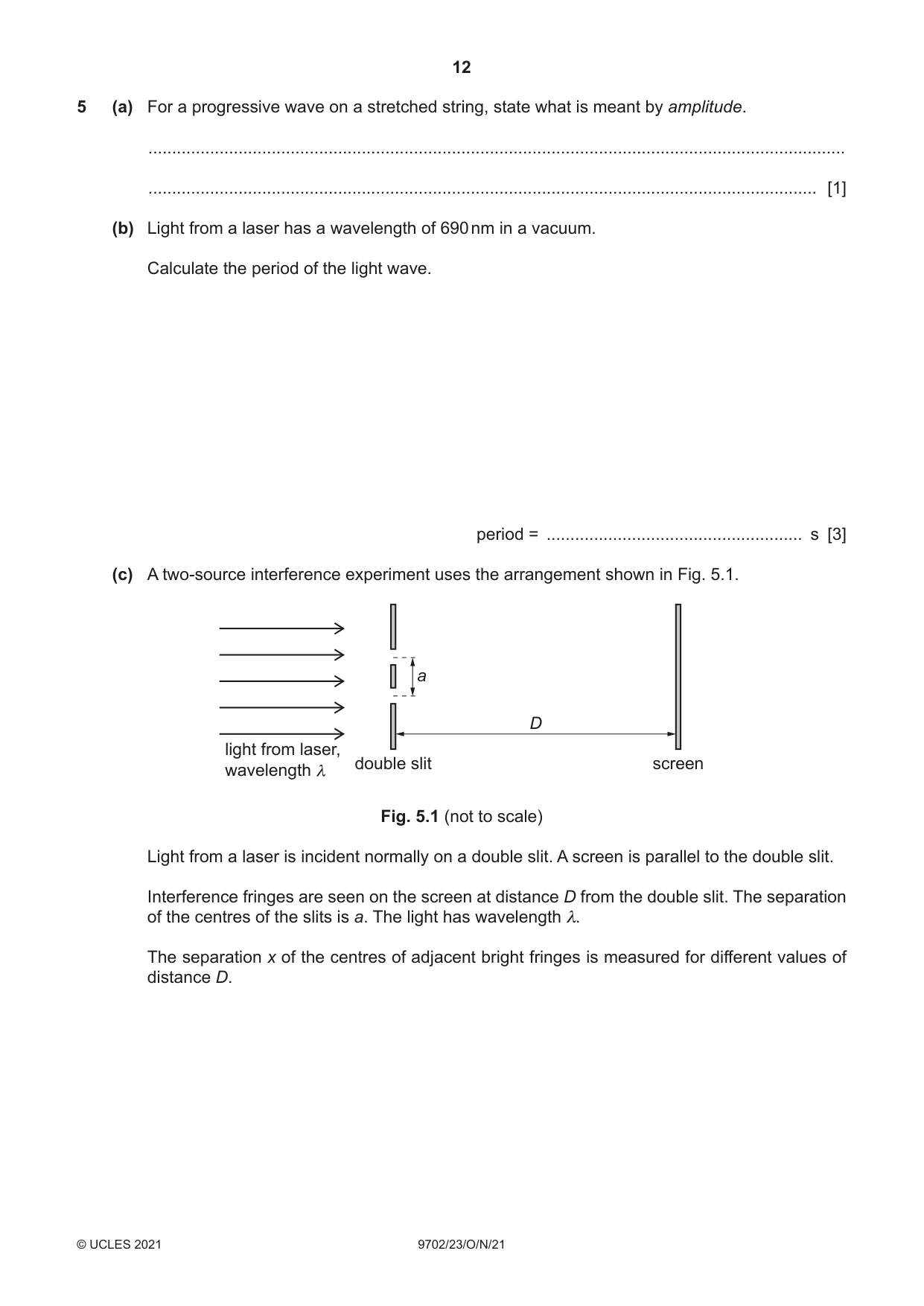 Cambridge A Level Physics 9702 2021 Oct/Nov Paper 2 · Variant 3 question paper, page 12 of 16