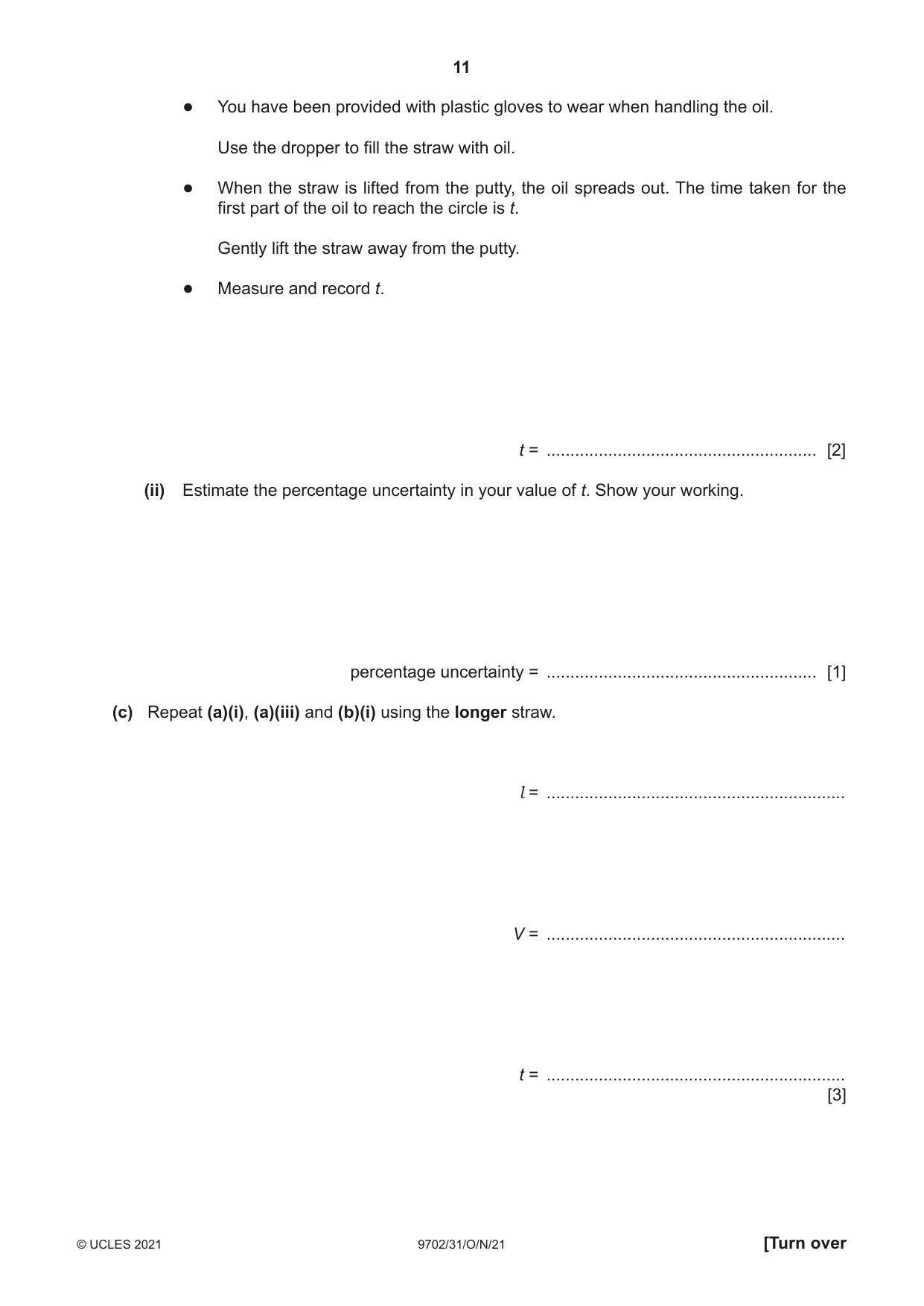 Cambridge A Level Physics 9702 2021 Oct/Nov Paper 3 · Variant 1 question paper, page 11 of 16