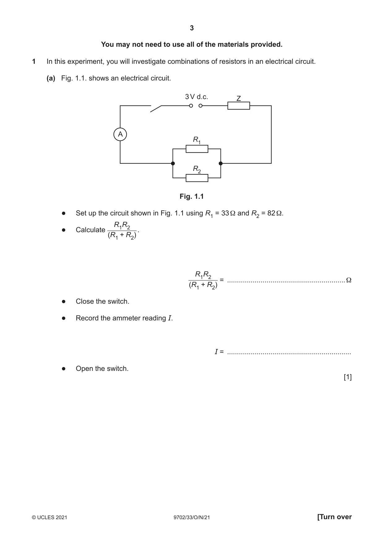 Cambridge A Level Physics 9702 2021 Oct/Nov Paper 3 · Variant 3 question paper, page 3 of 12