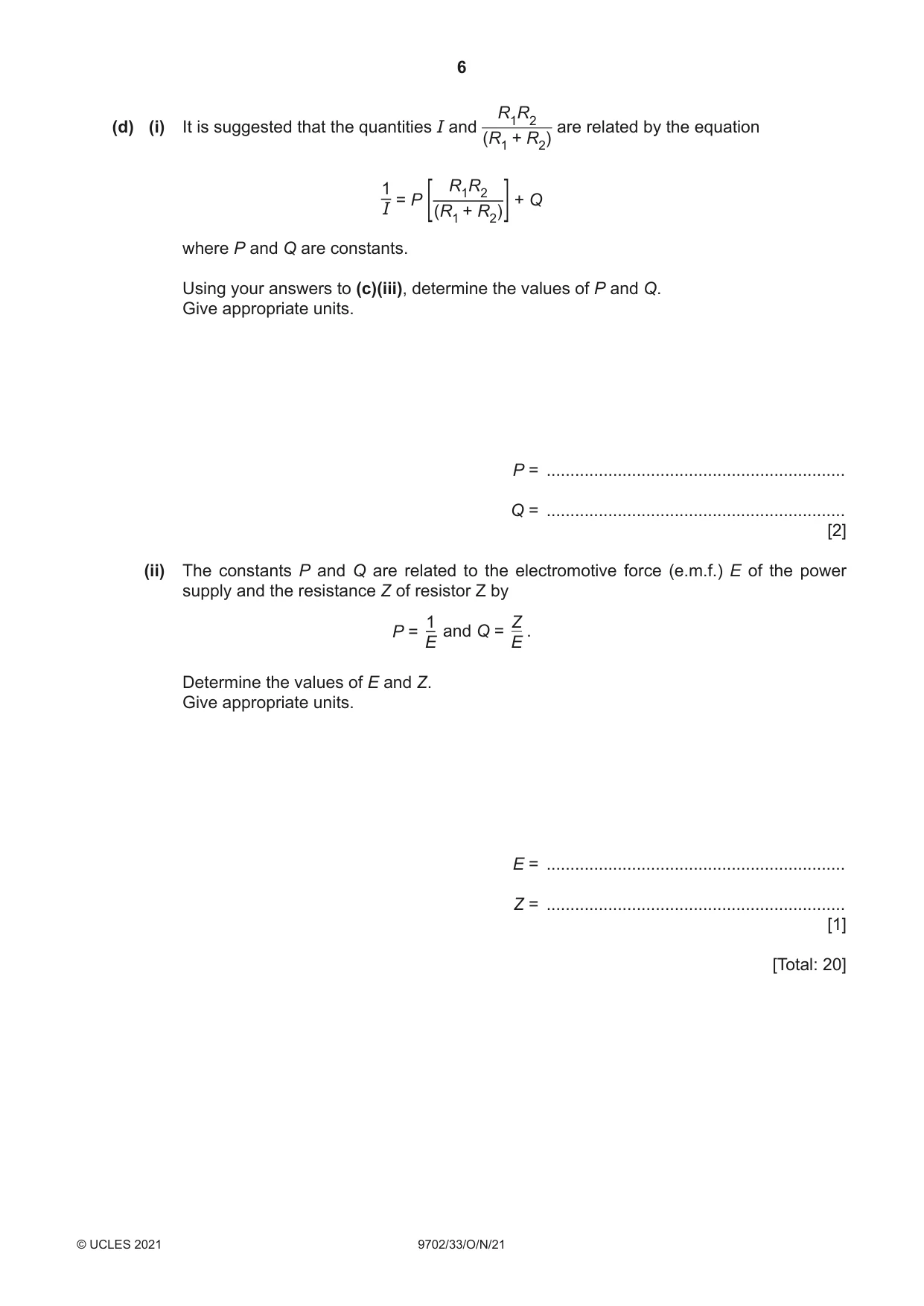 Cambridge A Level Physics 9702 2021 Oct/Nov Paper 3 · Variant 3 question paper, page 6 of 12