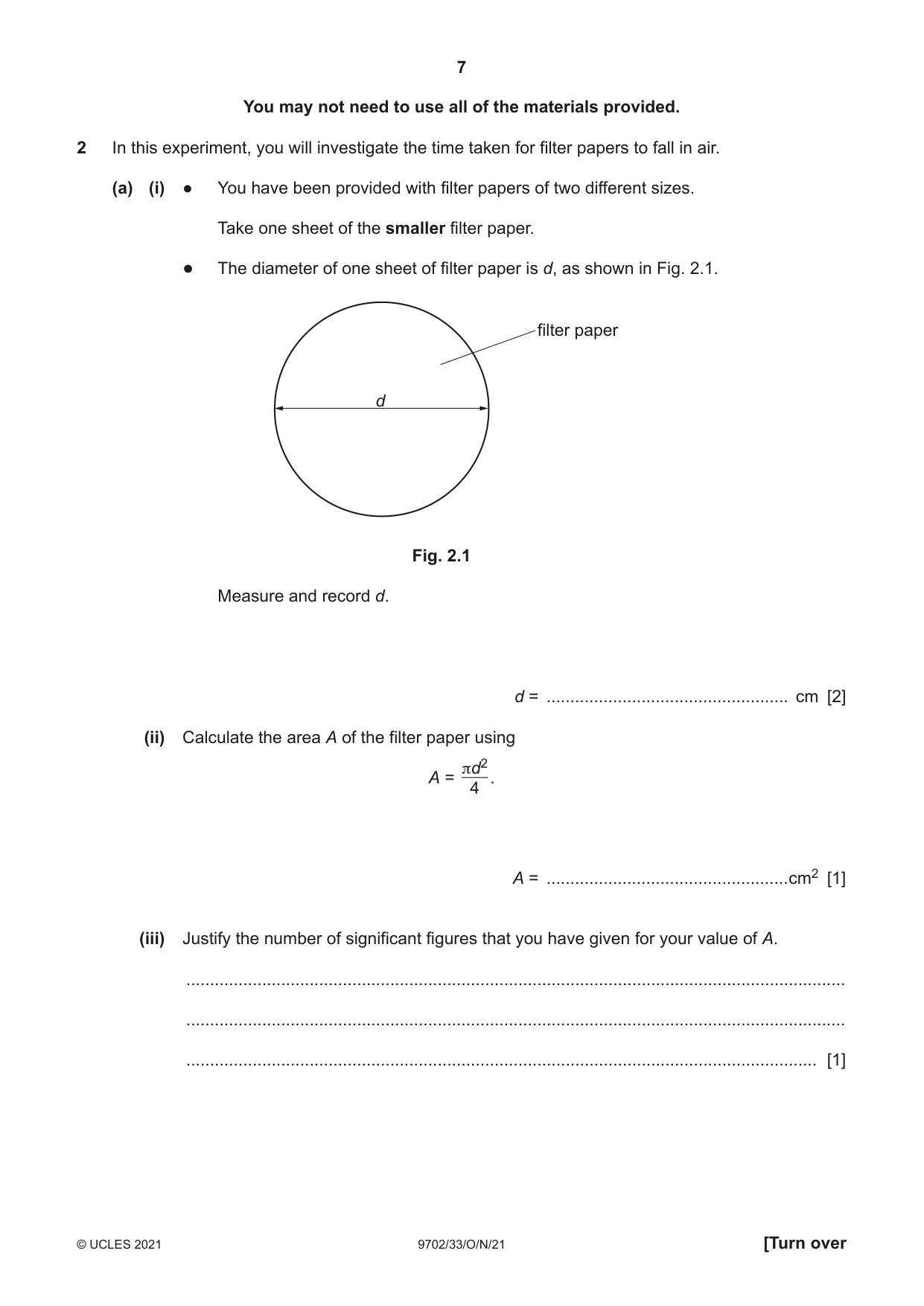 Cambridge A Level Physics 9702 2021 Oct/Nov Paper 3 · Variant 3 question paper, page 7 of 12