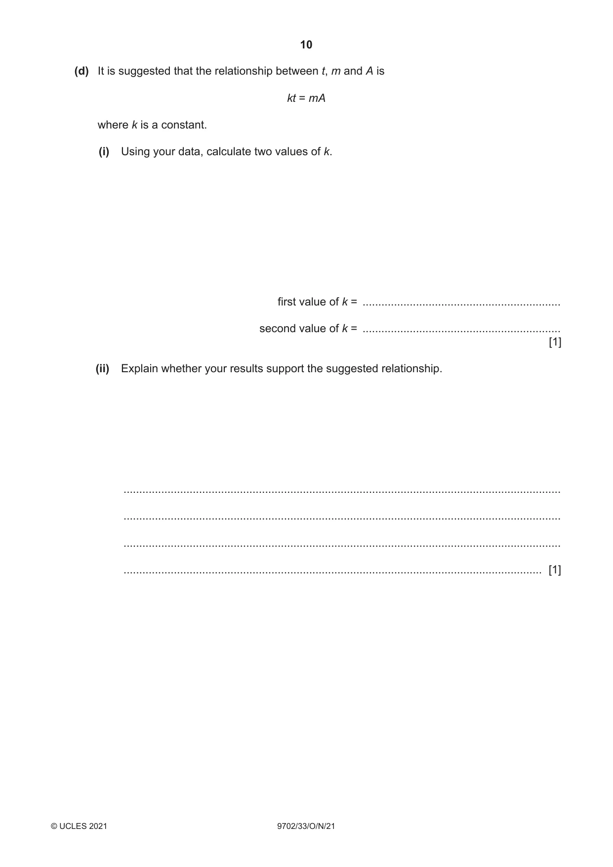 Cambridge A Level Physics 9702 2021 Oct/Nov Paper 3 · Variant 3 question paper, page 10 of 12