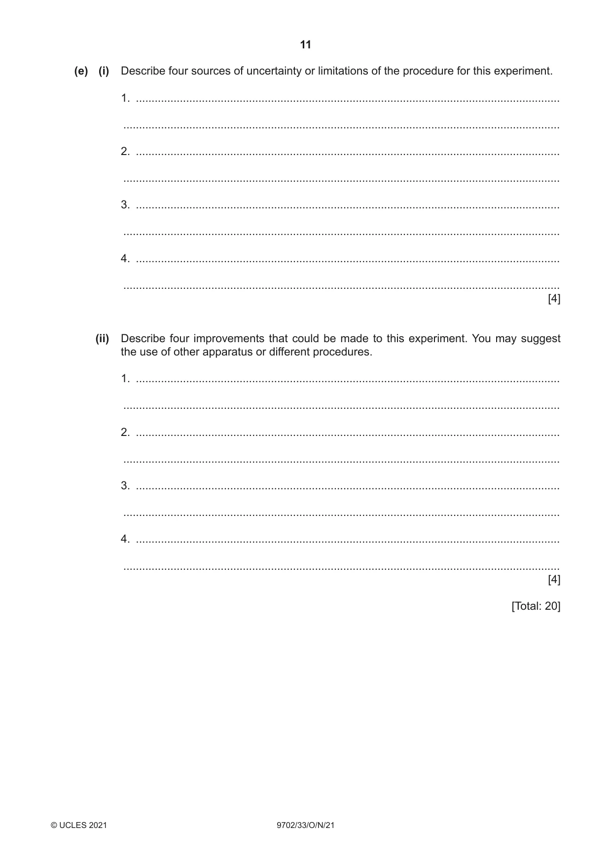 Cambridge A Level Physics 9702 2021 Oct/Nov Paper 3 · Variant 3 question paper, page 11 of 12