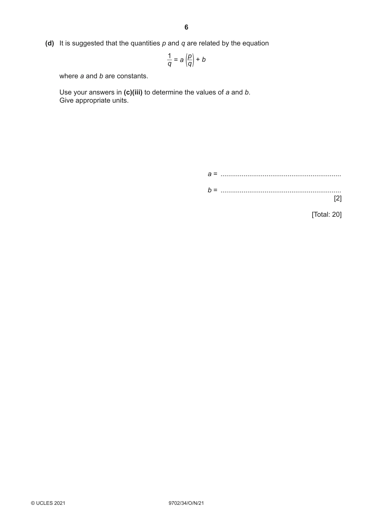 Cambridge A Level Physics 9702 2021 Oct/Nov Paper 3 · Variant 4 question paper, page 6 of 12