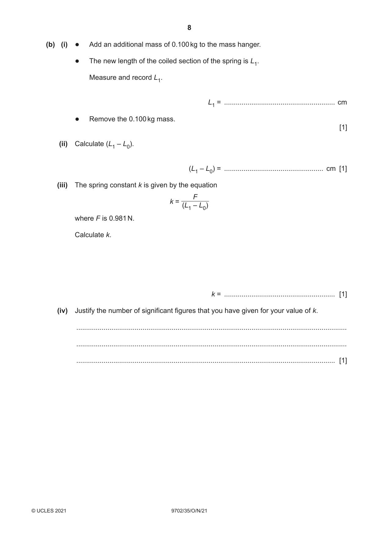 Cambridge A Level Physics 9702 2021 Oct/Nov Paper 3 · Variant 5 question paper, page 8 of 12